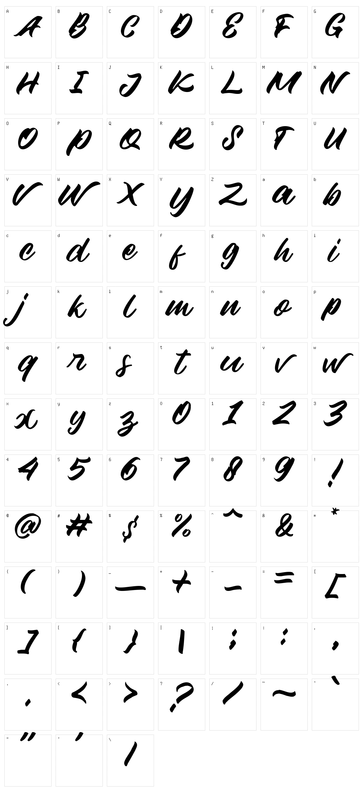 Millano Script Character Set