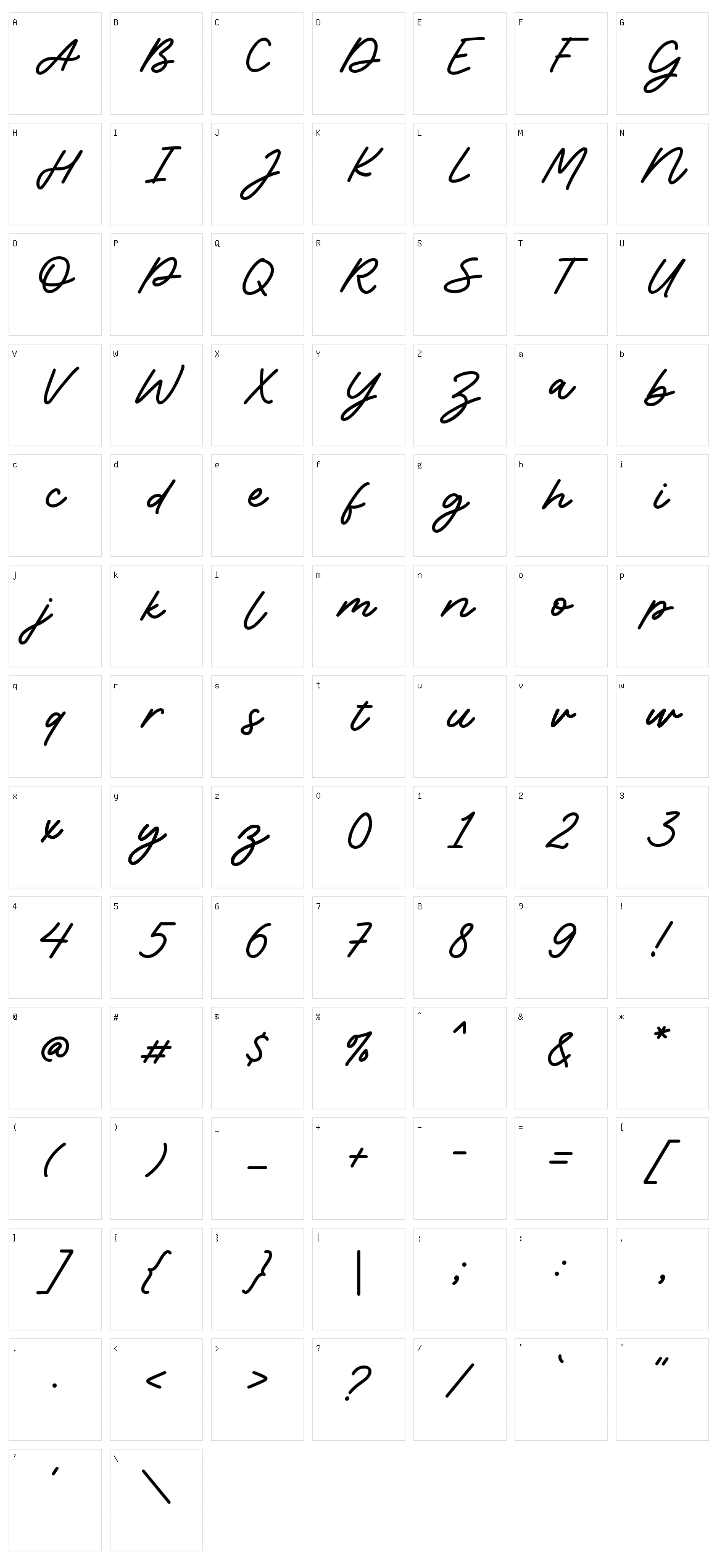 Millions Journey Script Character Set