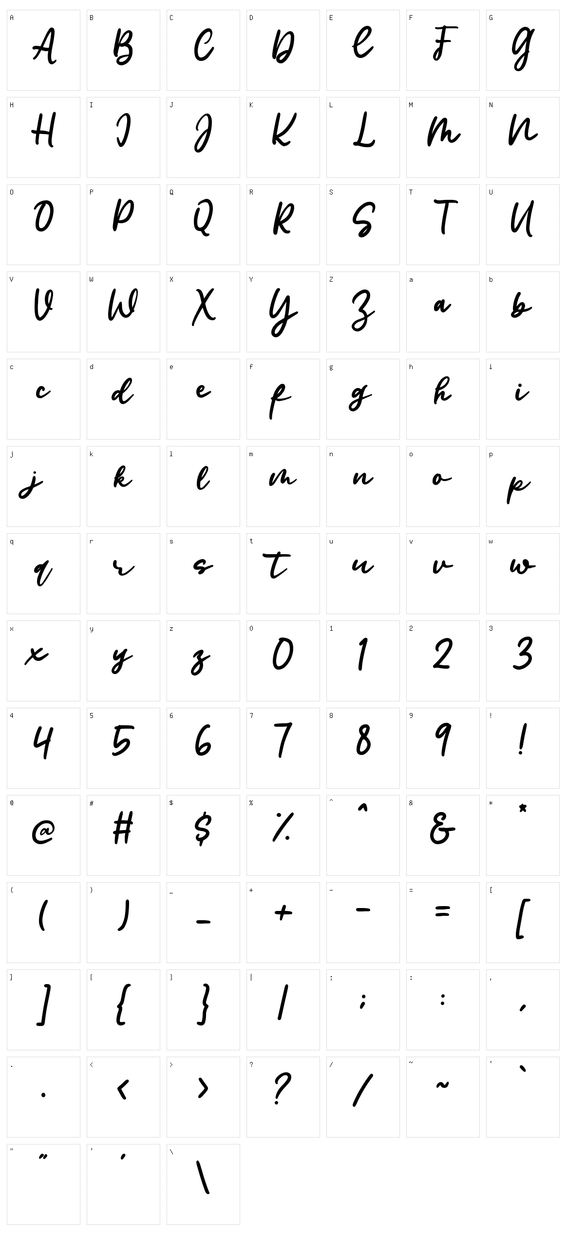 Modesty Script Character Set