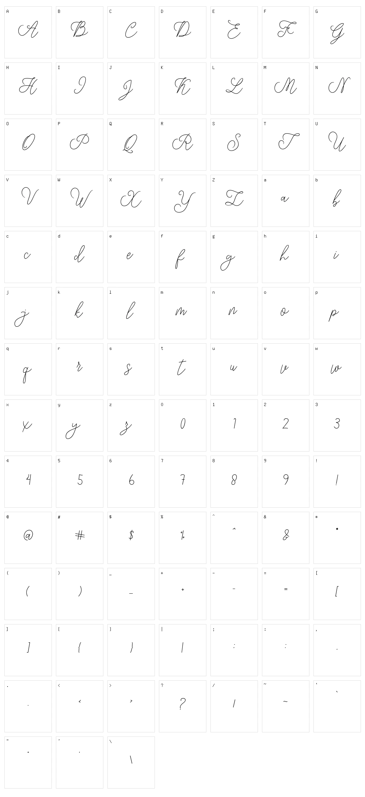 Modista Script Character Set