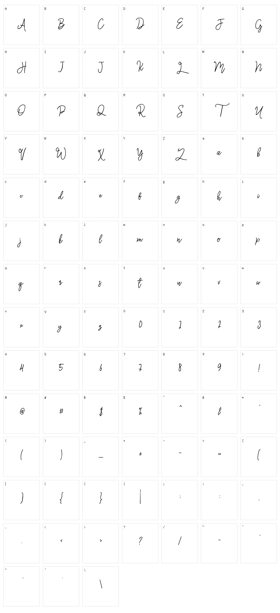 Monalisa Script Character Set