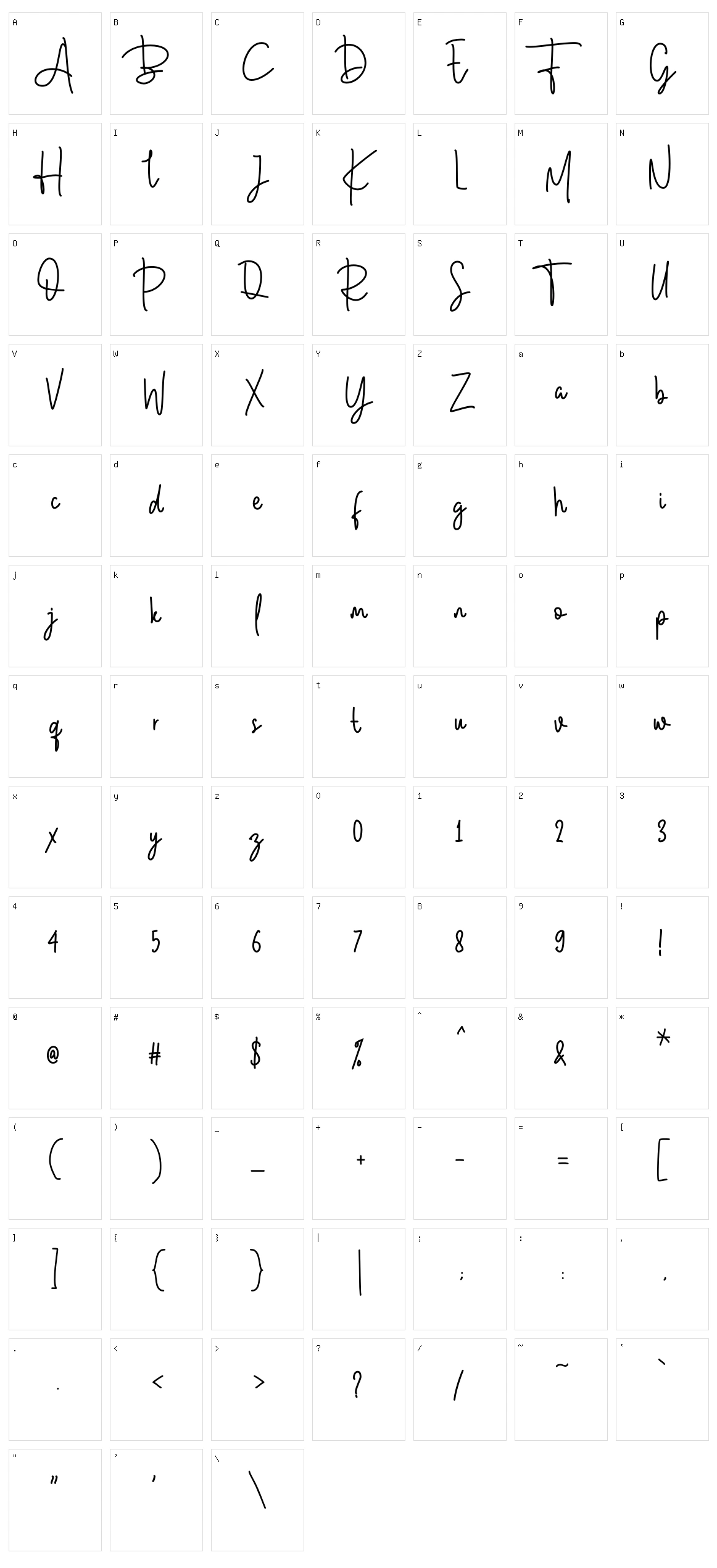 Mowgli Script Character Set