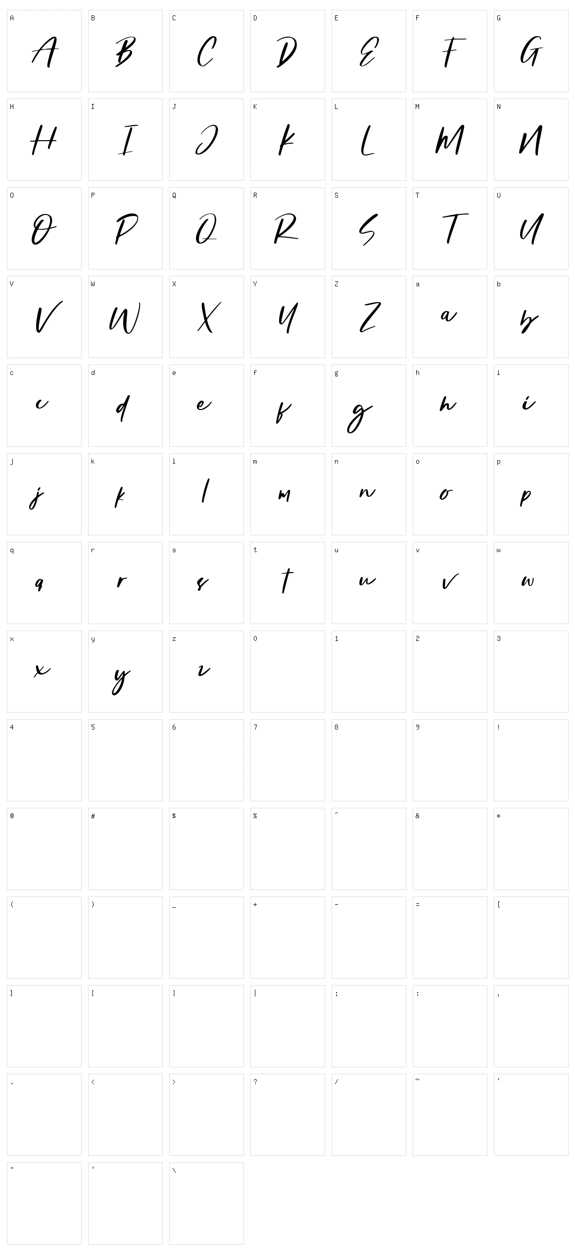 Mustica Character Set