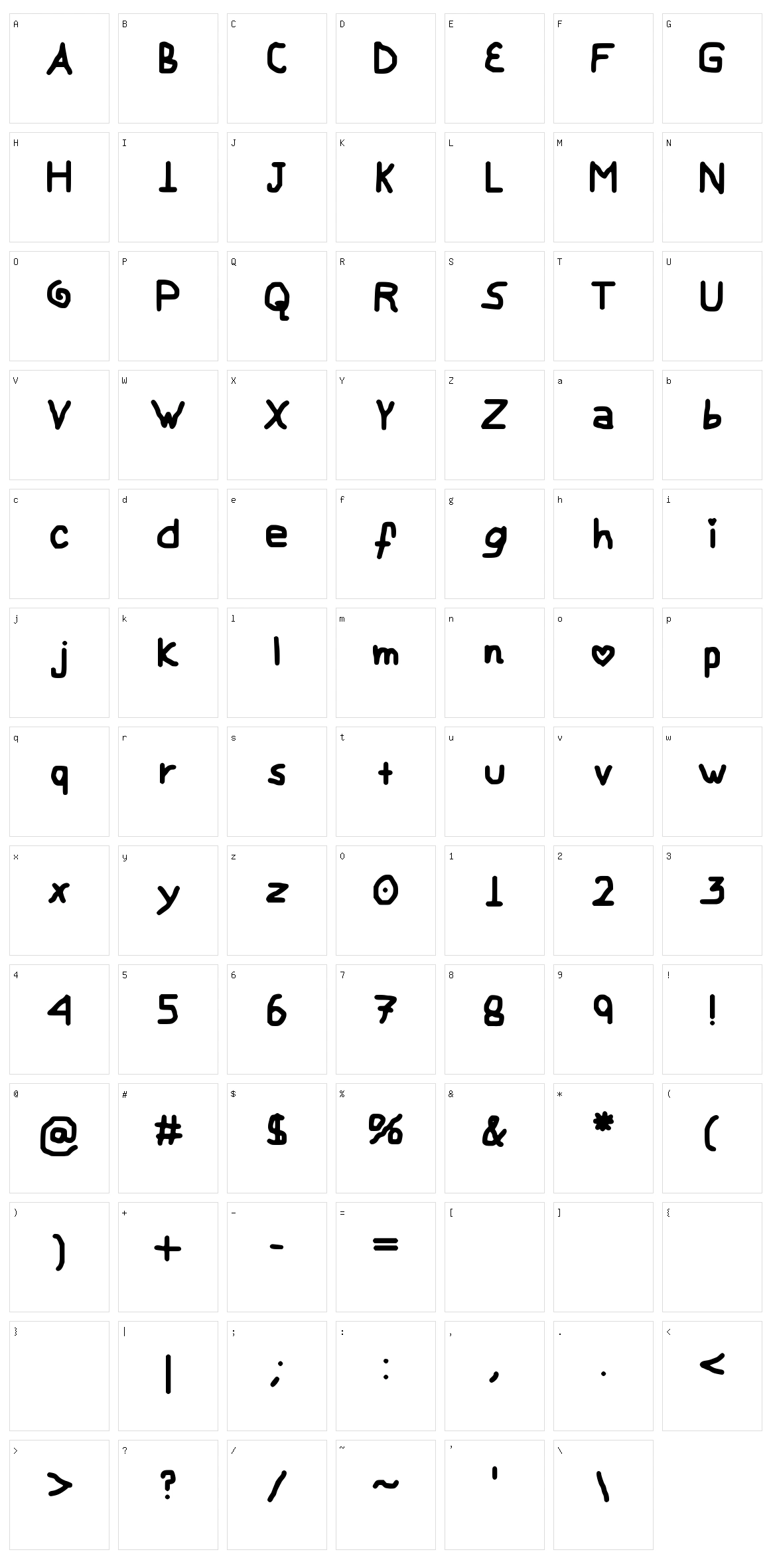 My Childish Font Character Set