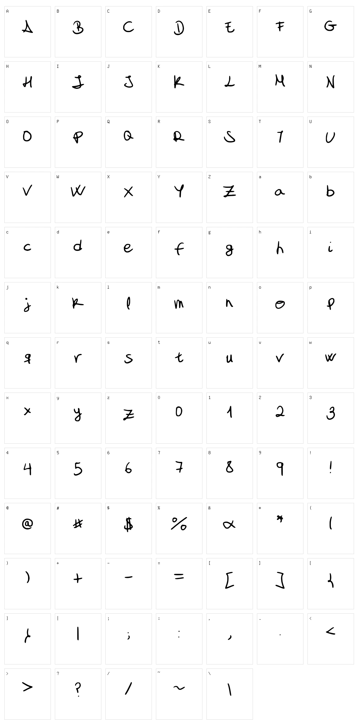 My font is a handwriting Character Set
