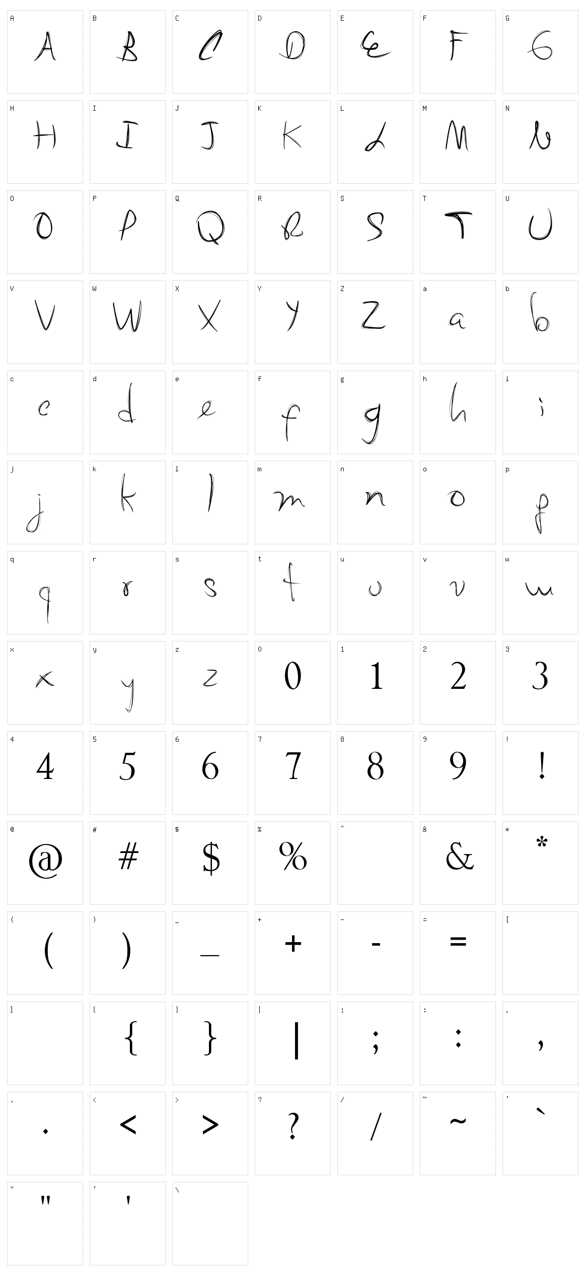 My Mom's Font Character Set