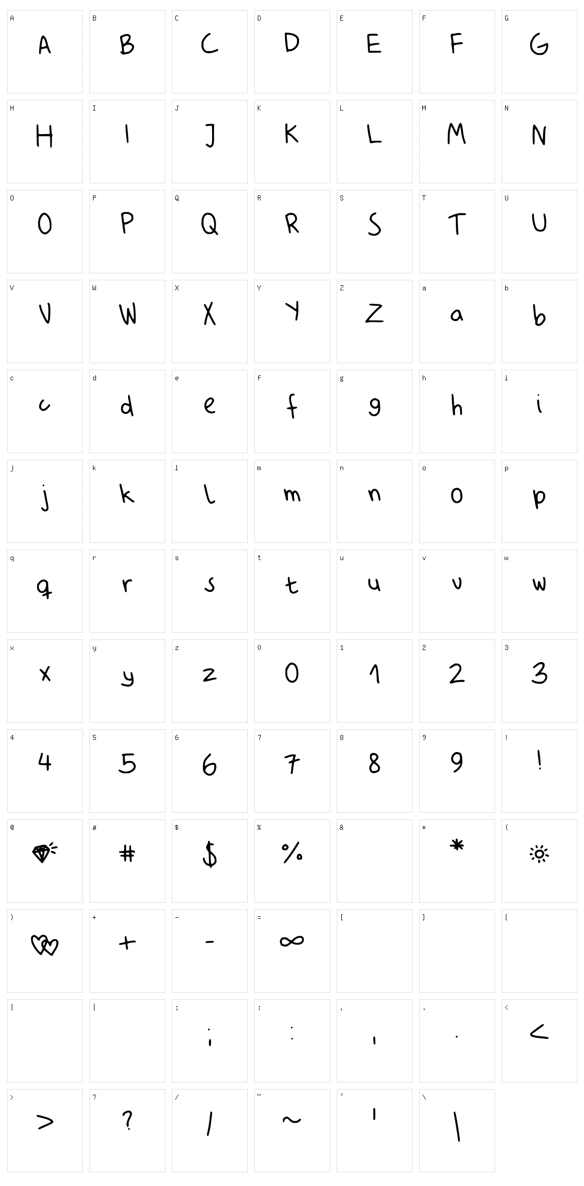 My Unprofessional Handwriting Character Set