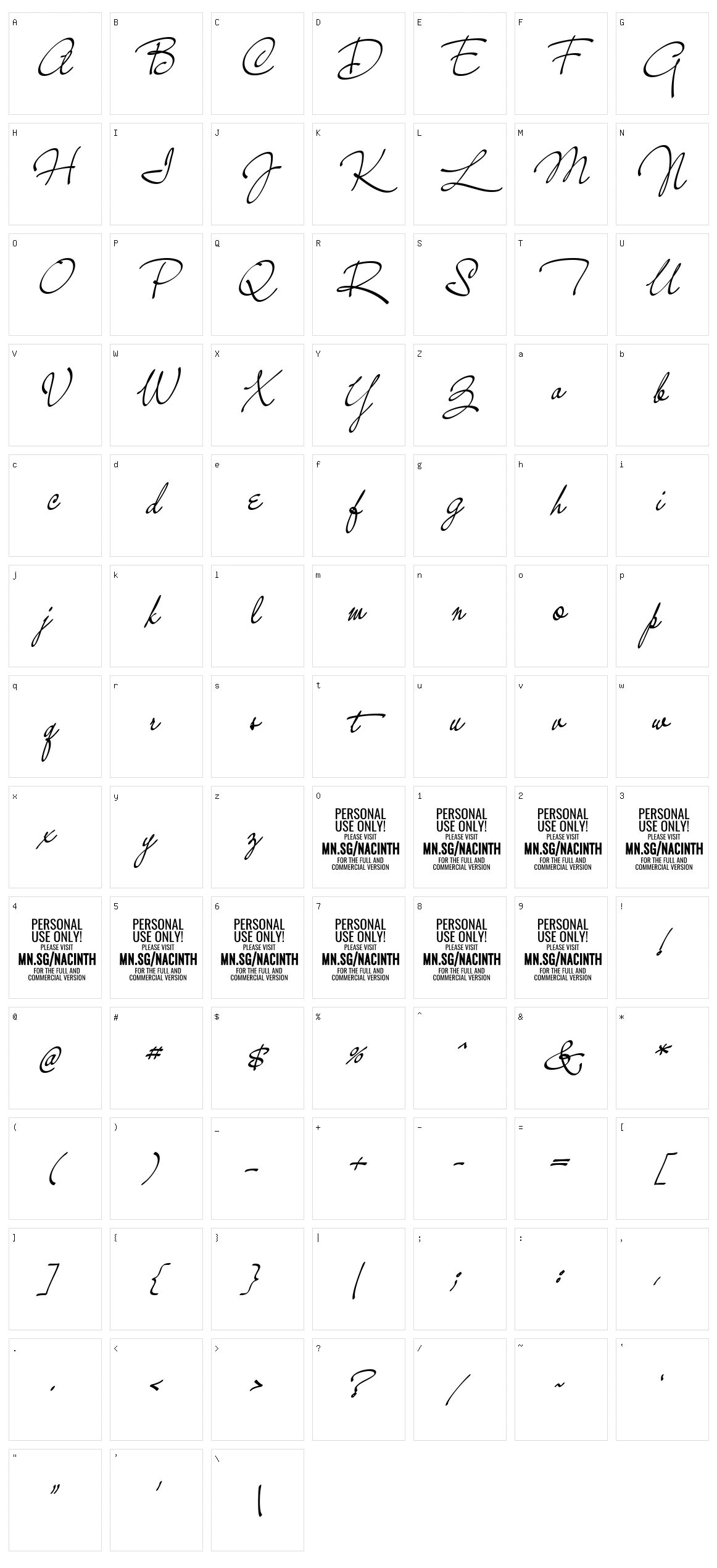 Nacinth Character Set