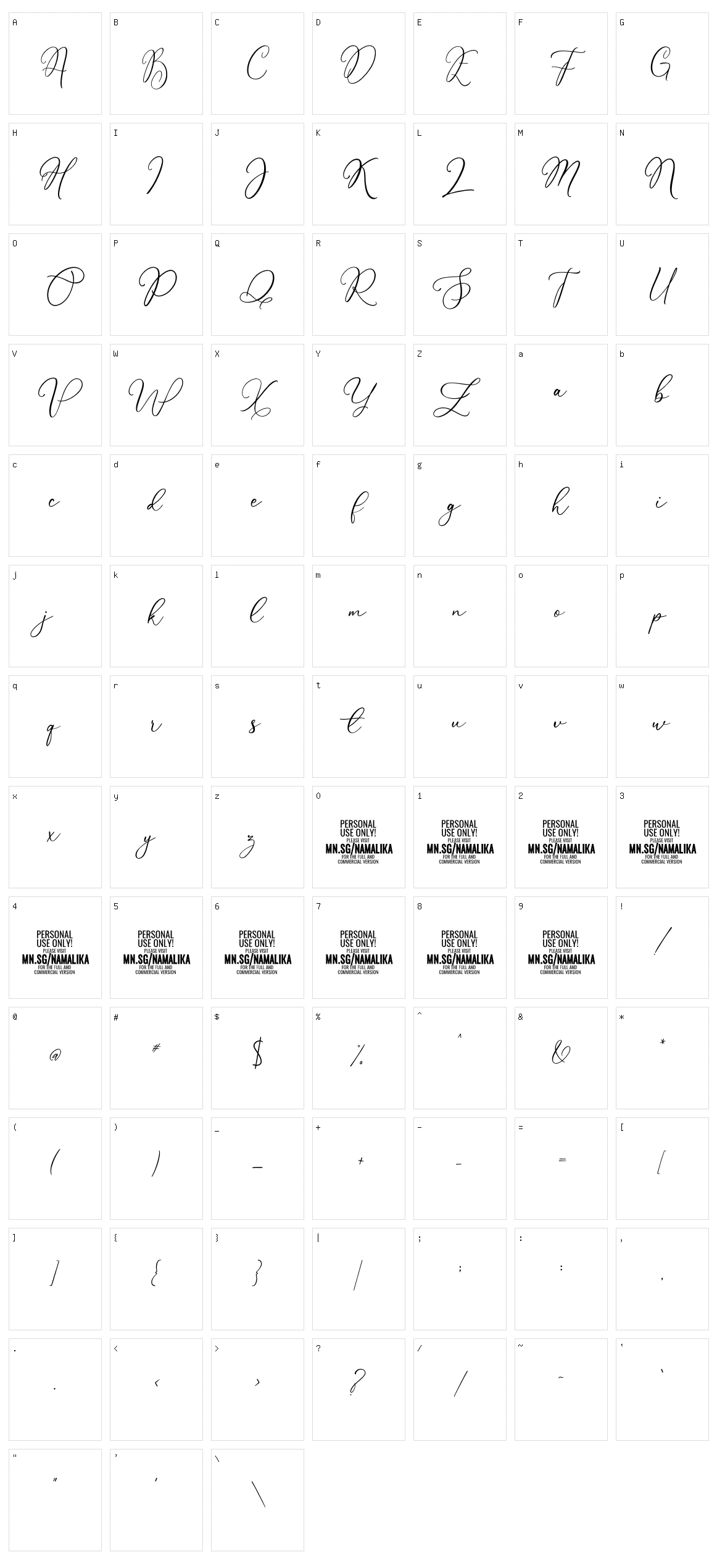 Namalika Character Set