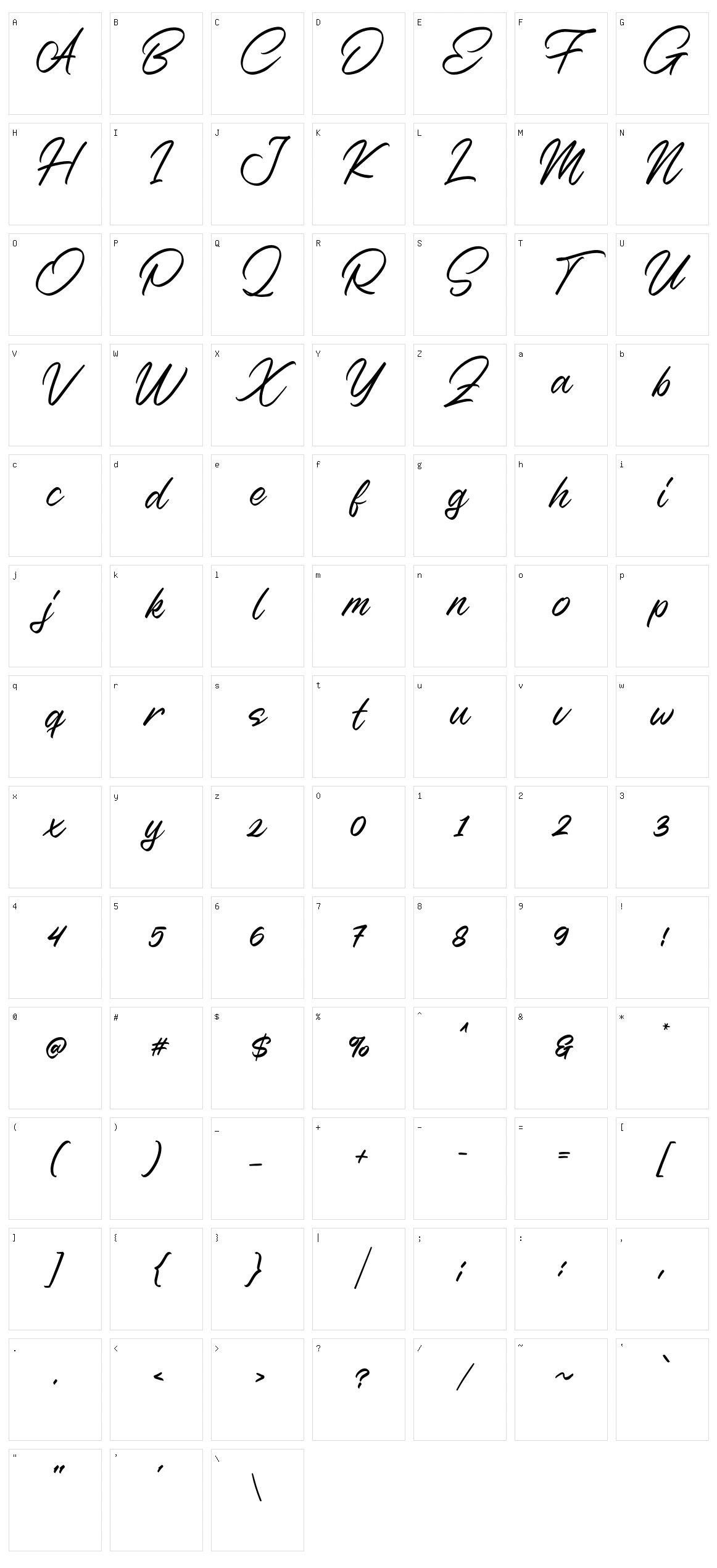Nerfia Script Character Set
