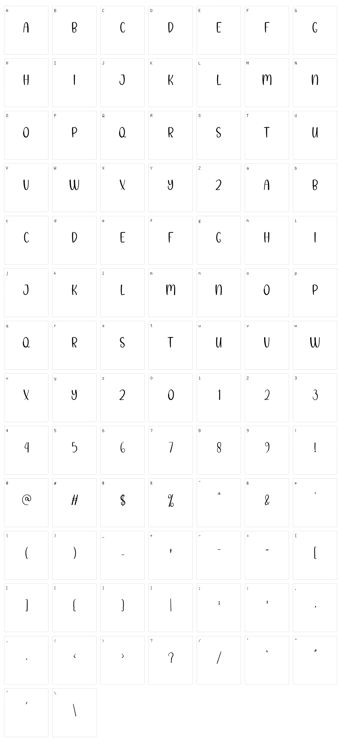 Palm Sugar Character Set