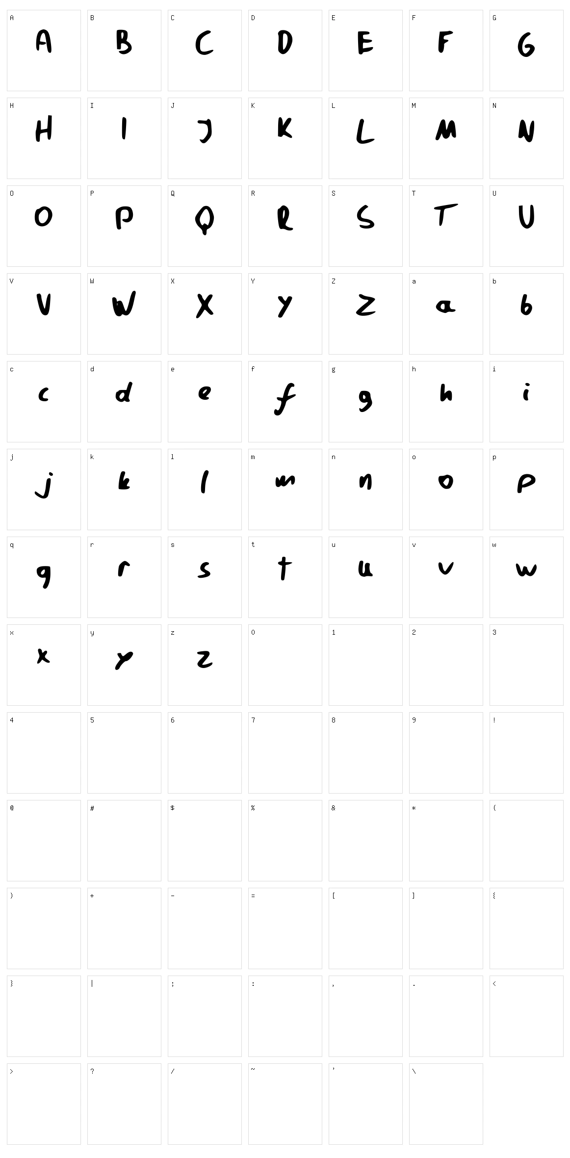 Pavfont Character Set