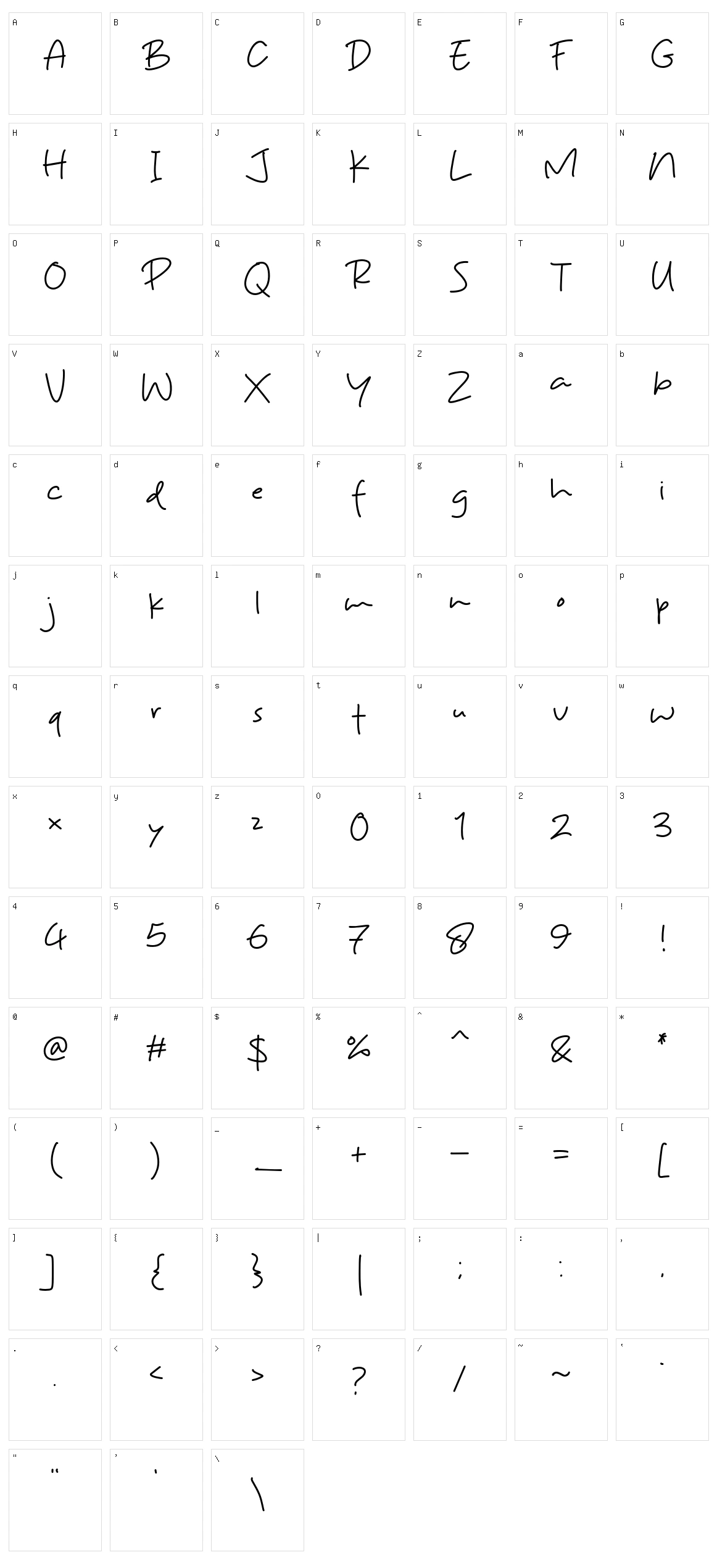 Pentol Handwriting Character Set