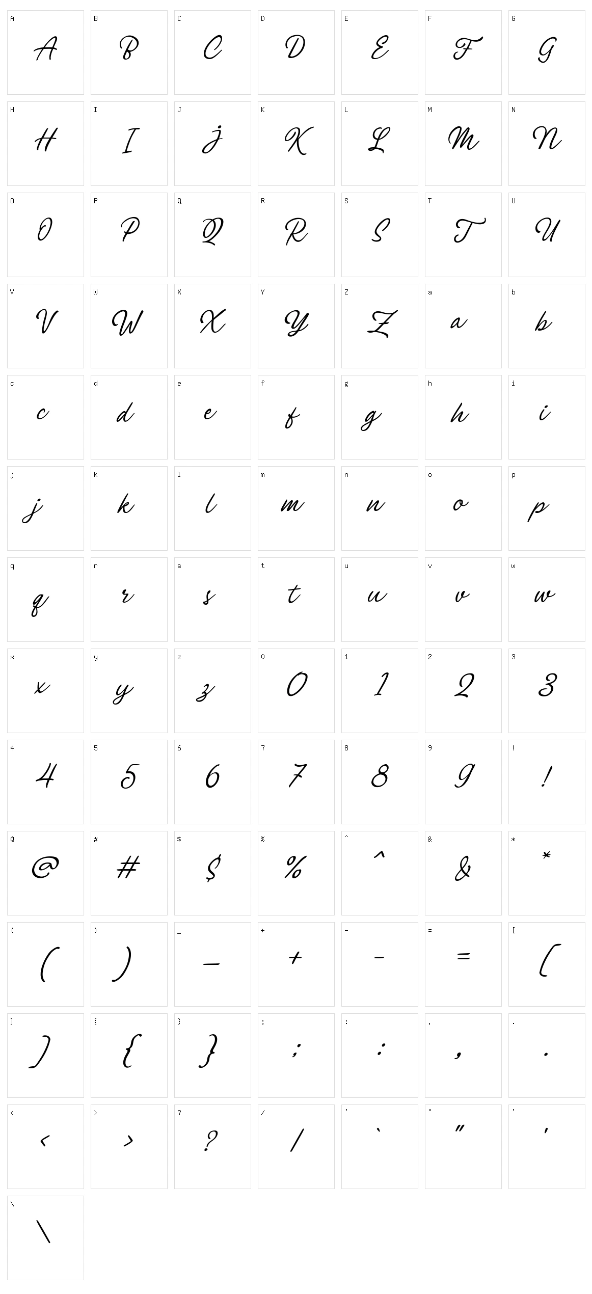 Philomena Script Character Set