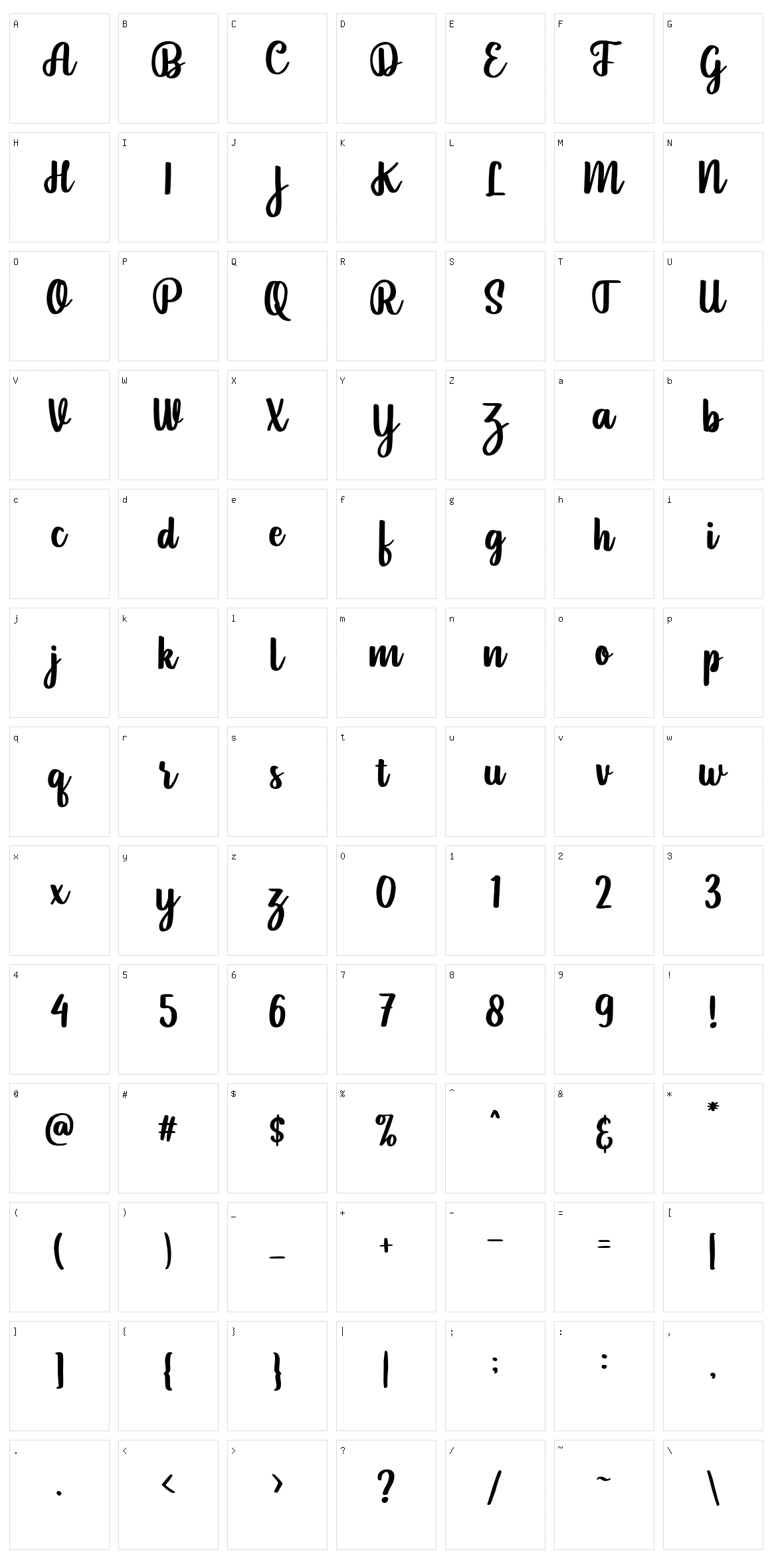 Pintgram Character Set