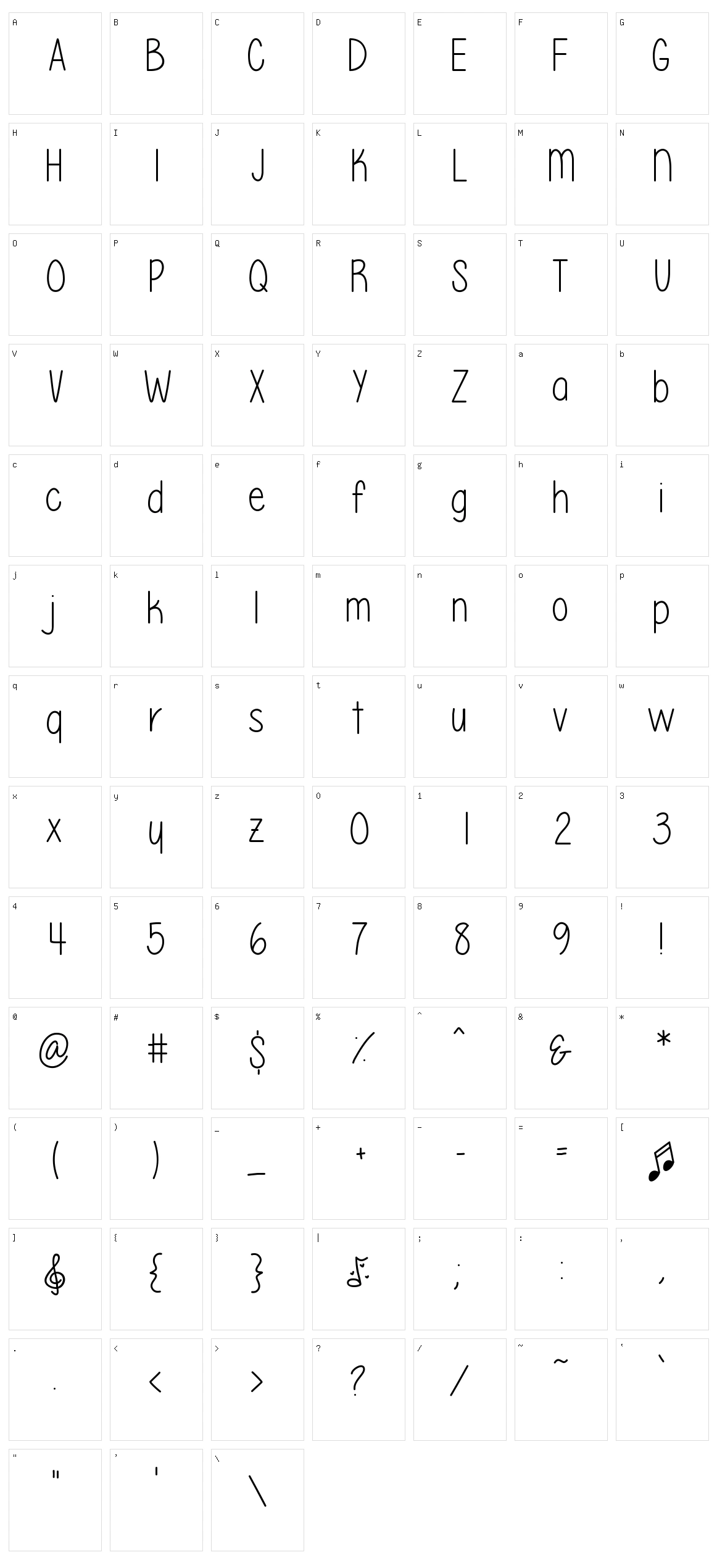 Please write me a song Character Set