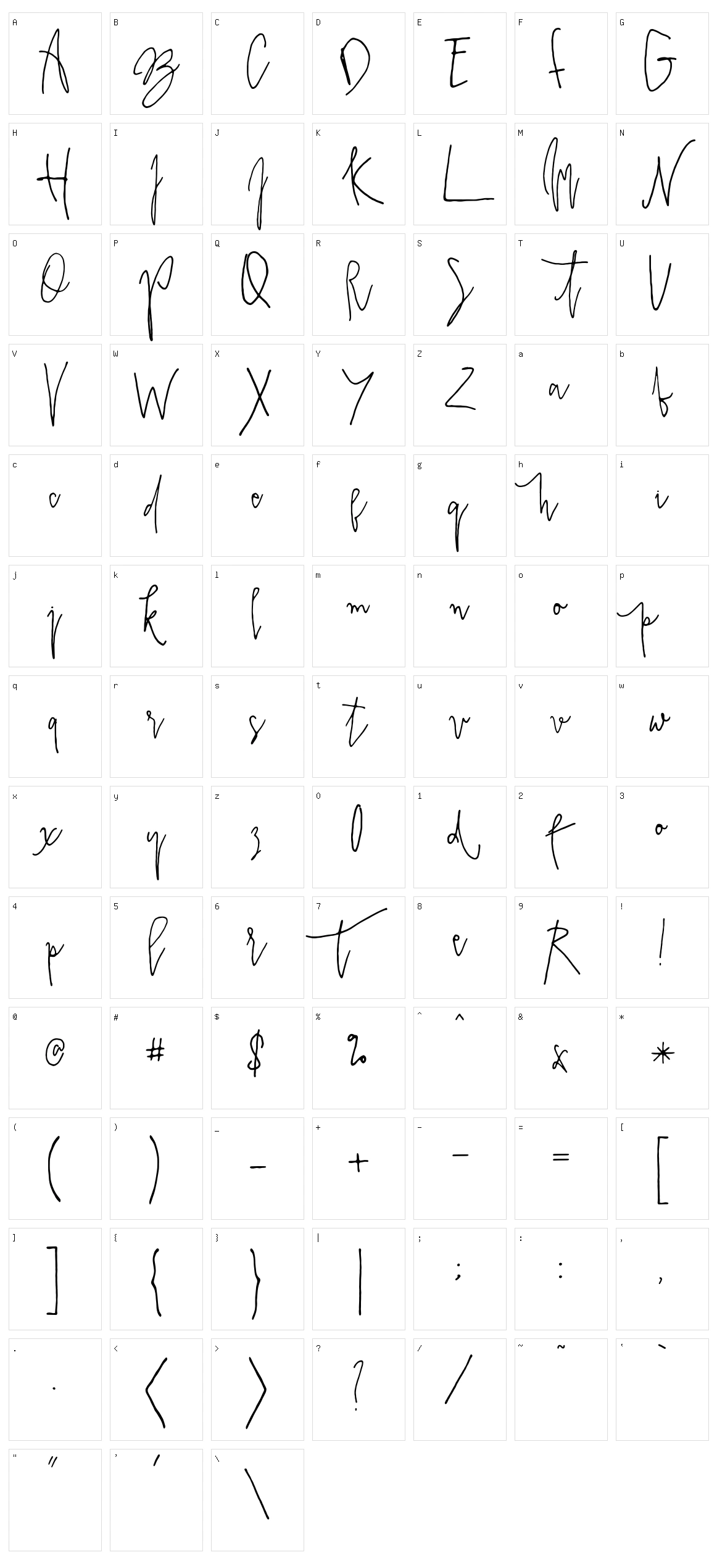 Prestige Script Character Set