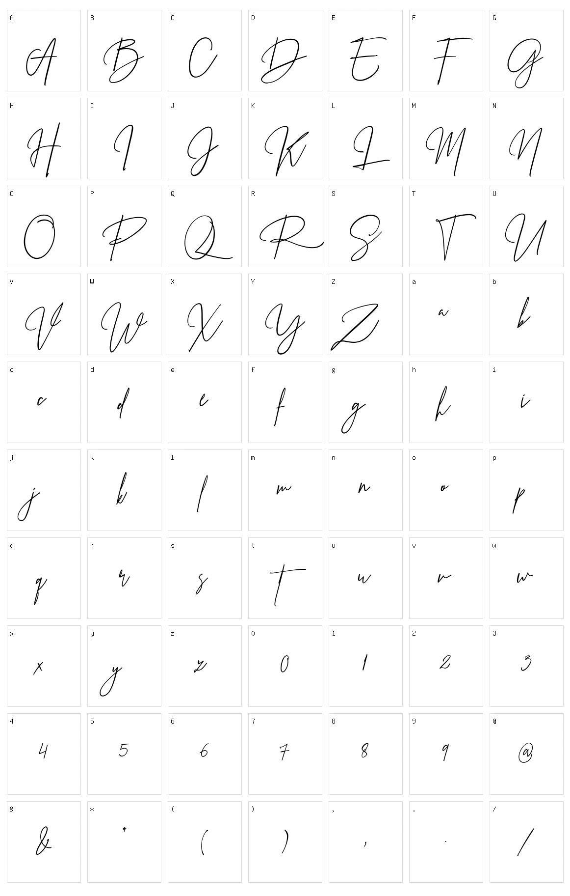Prestige Signature Script Character Set