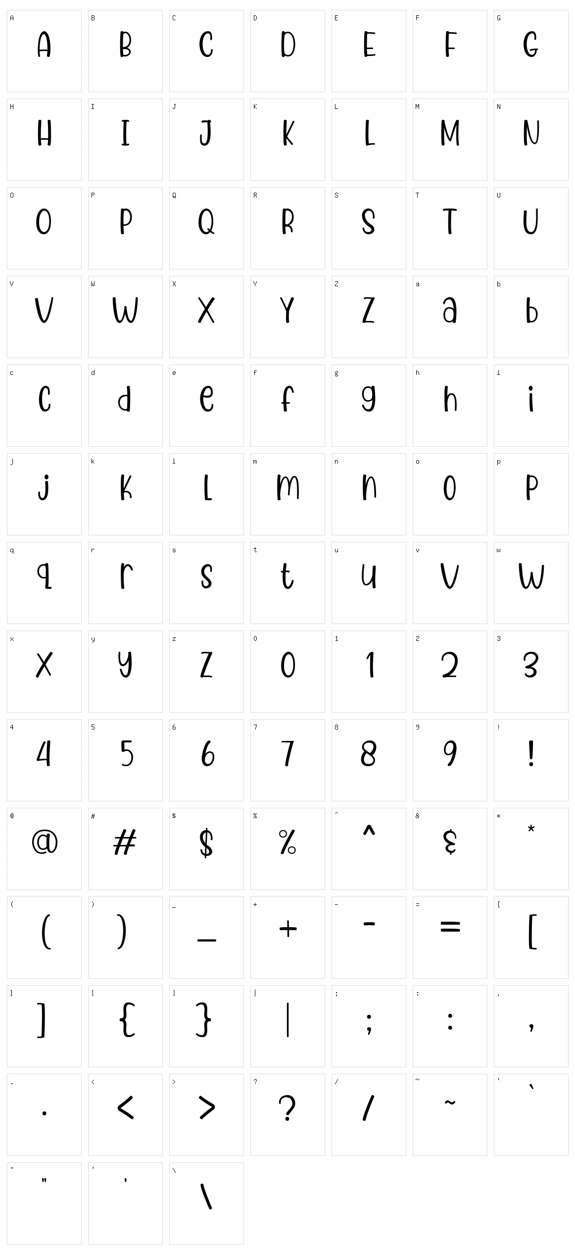 Puspa Anisya Script Character Set