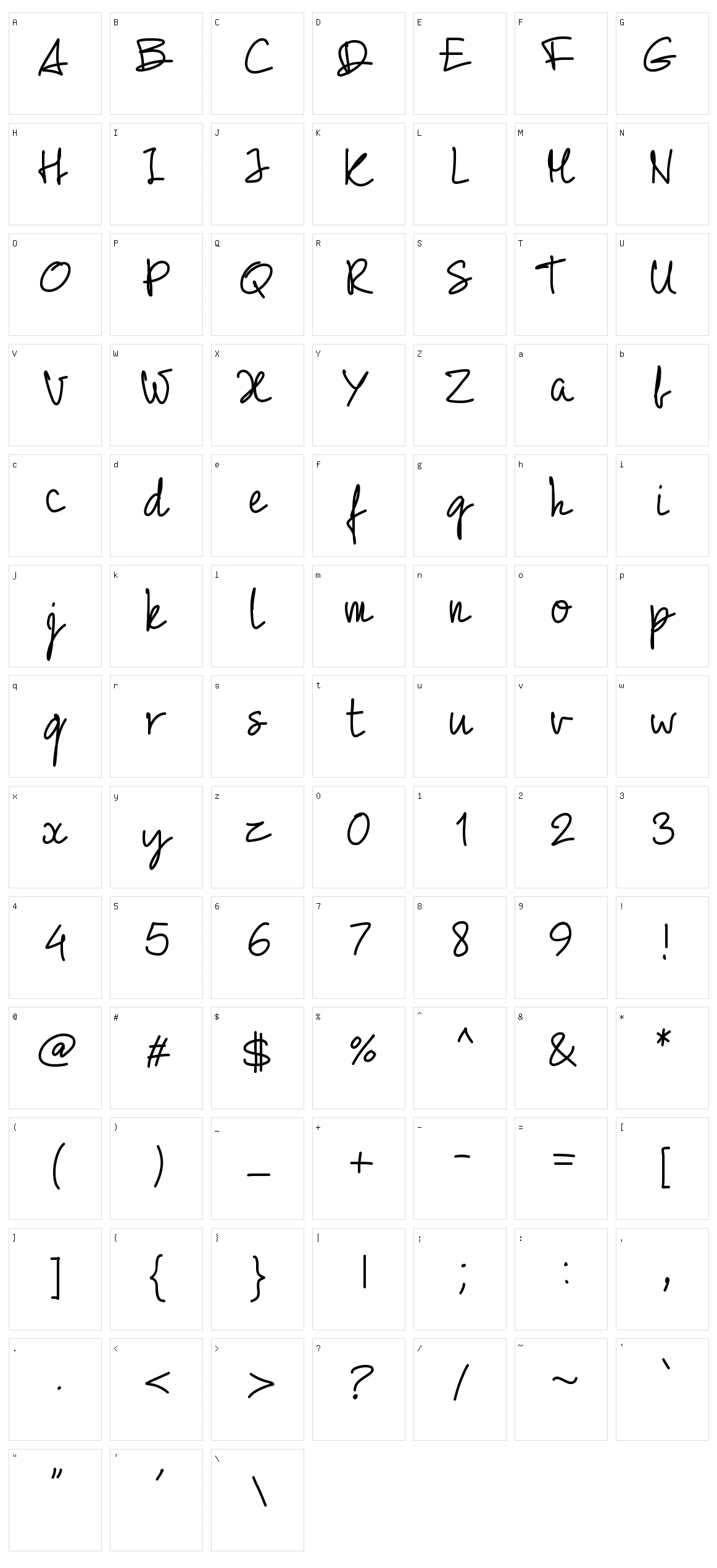 PW 01 Script Character Set
