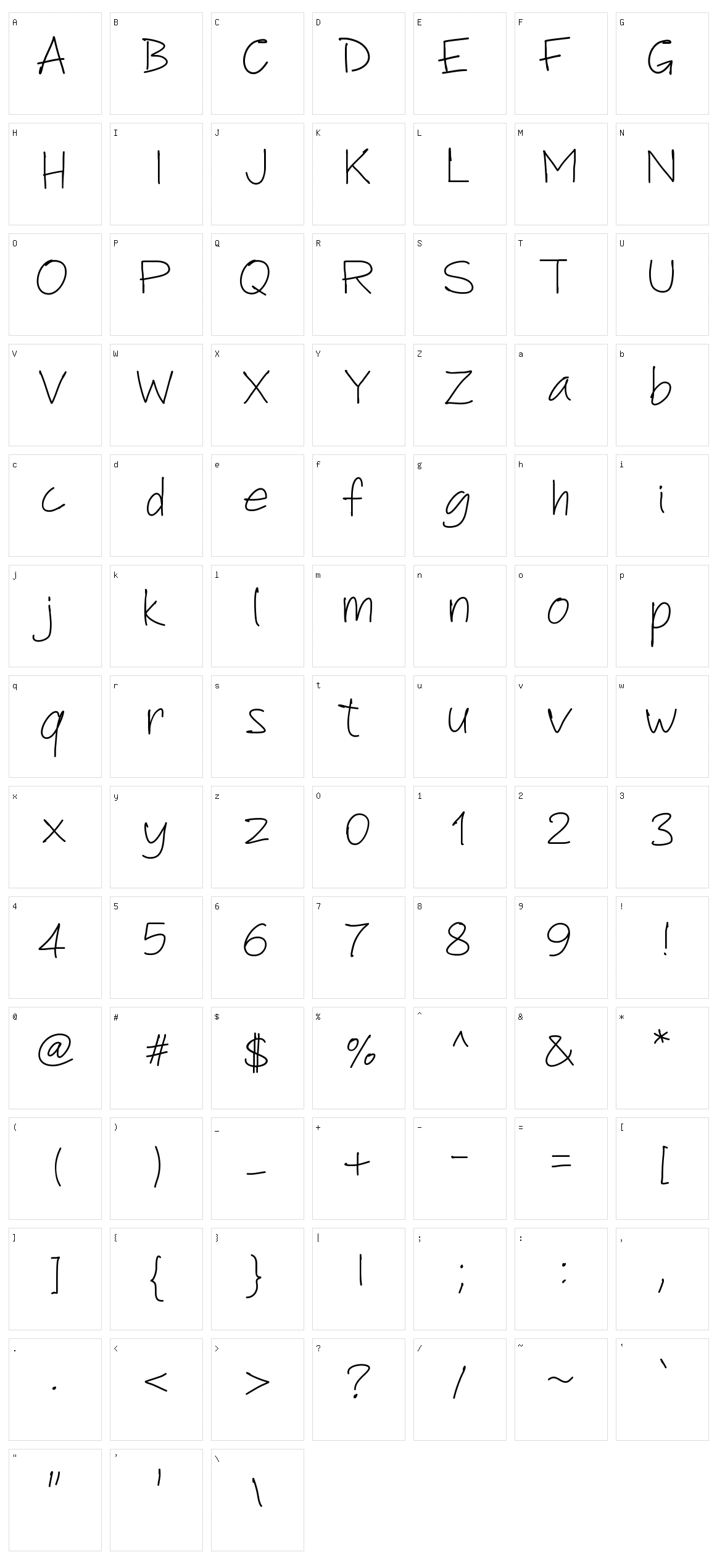 PW Another Script Character Set
