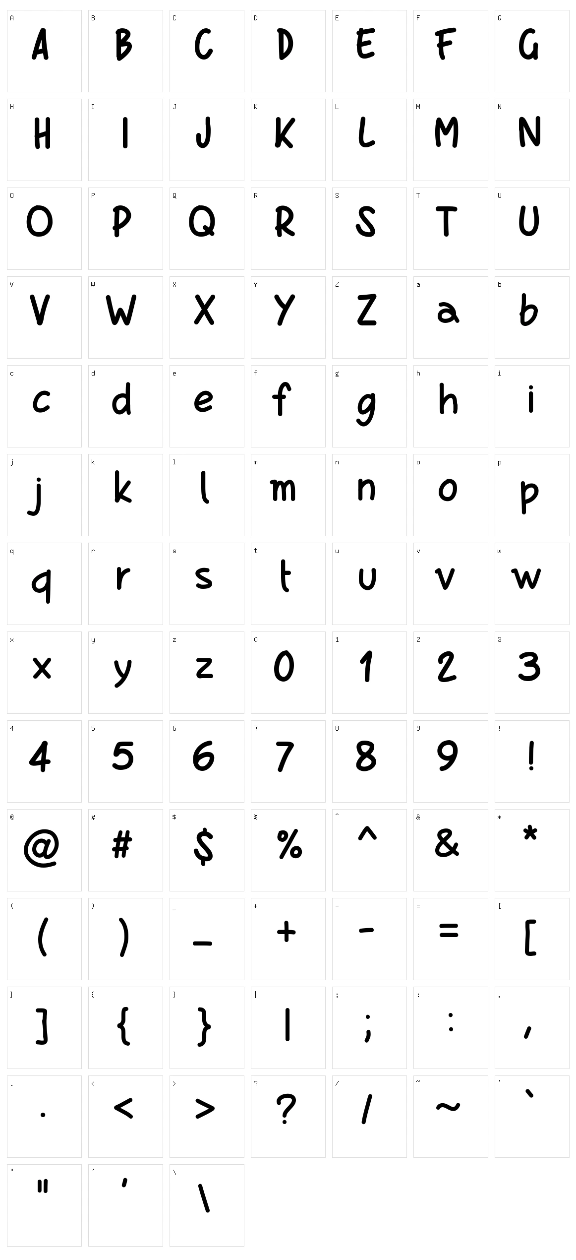 PW Bold Script Character Set