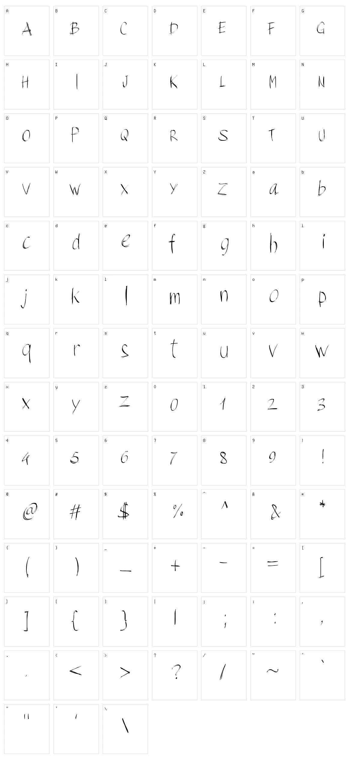 PW Brush Script Character Set