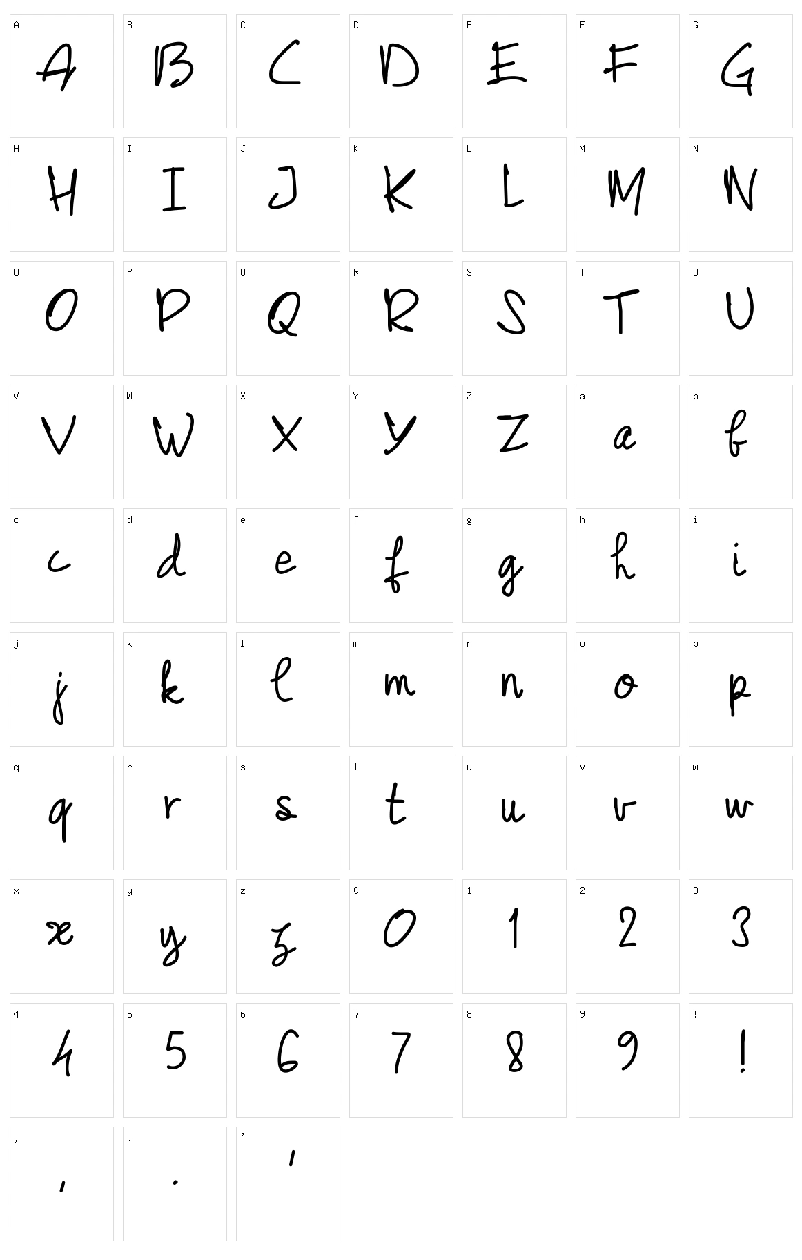 PW June script Character Set