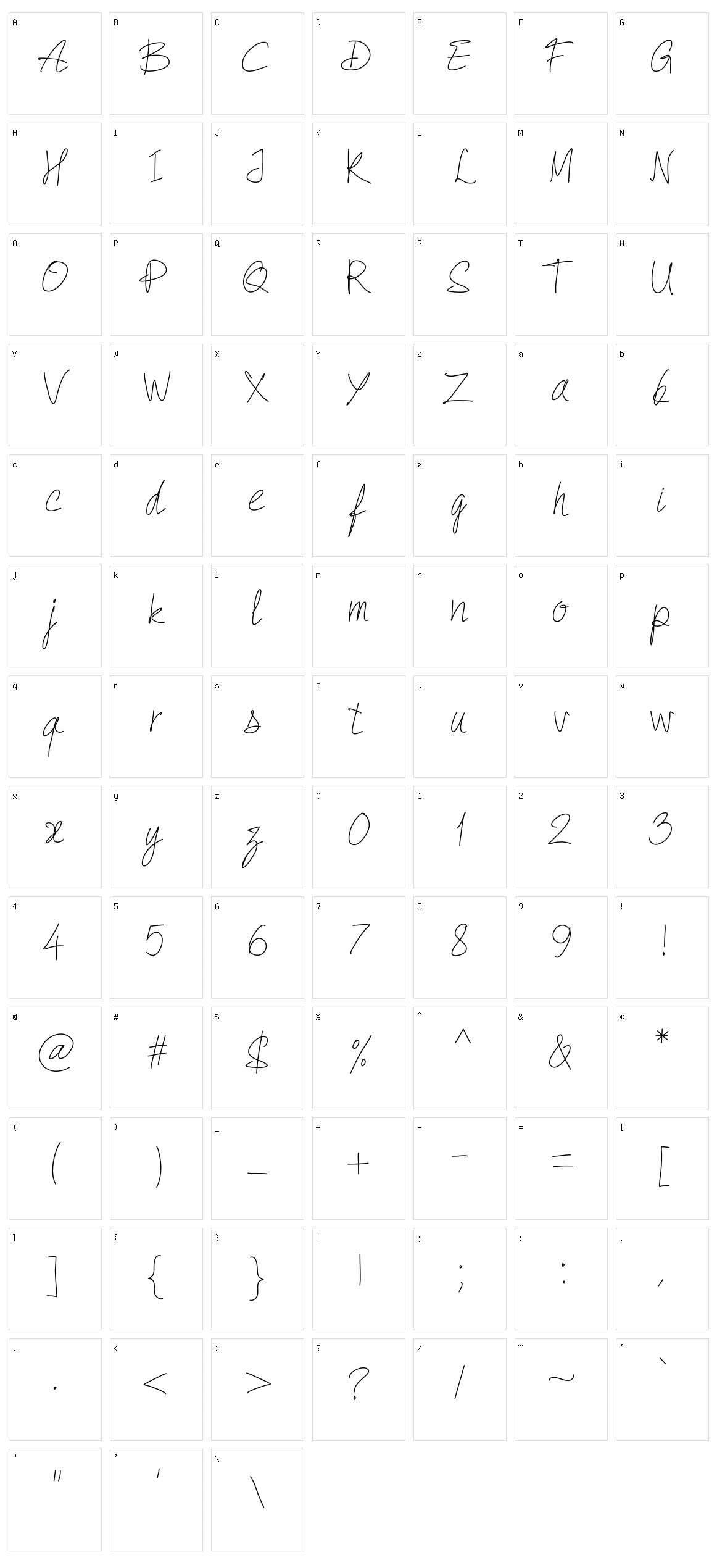 PW Quick Write Character Set