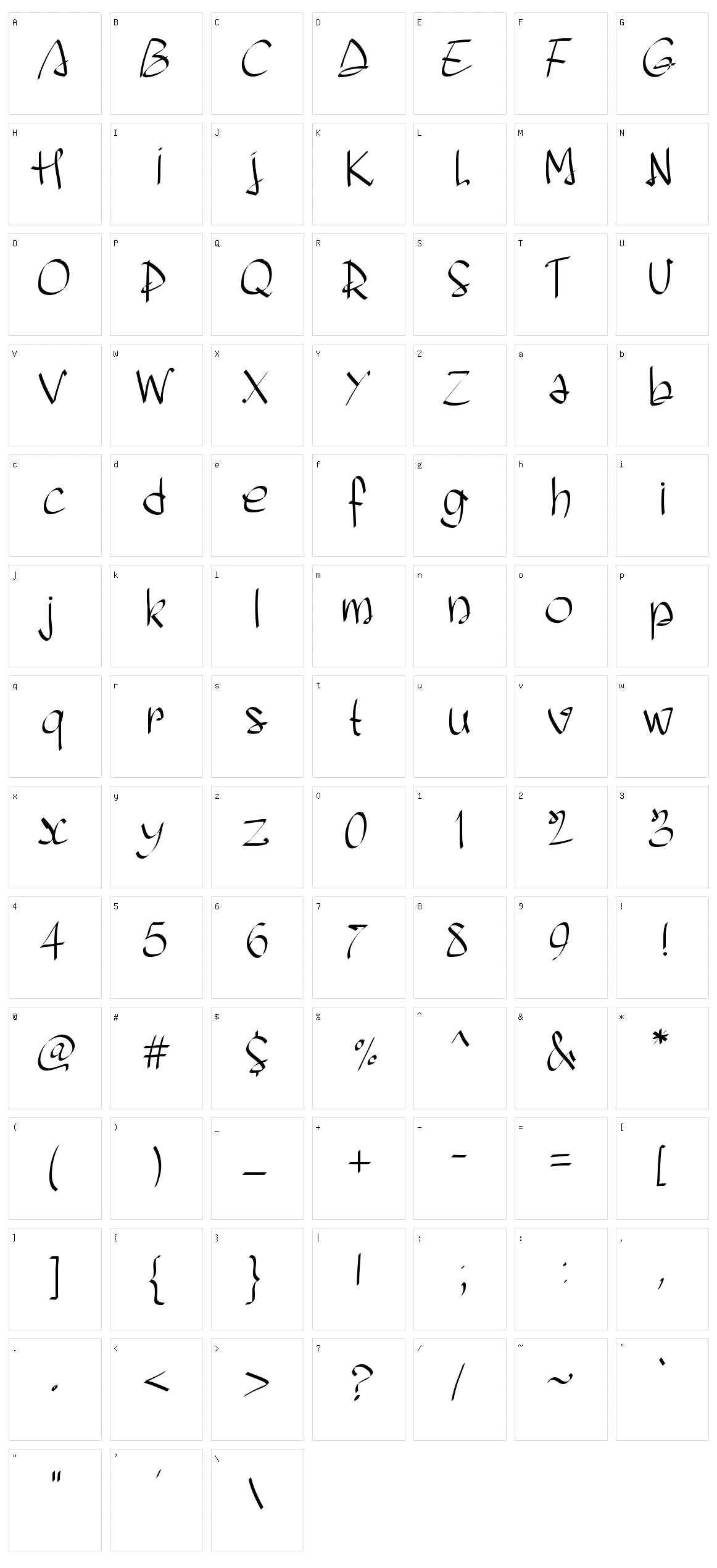 PW Script Ease Character Set