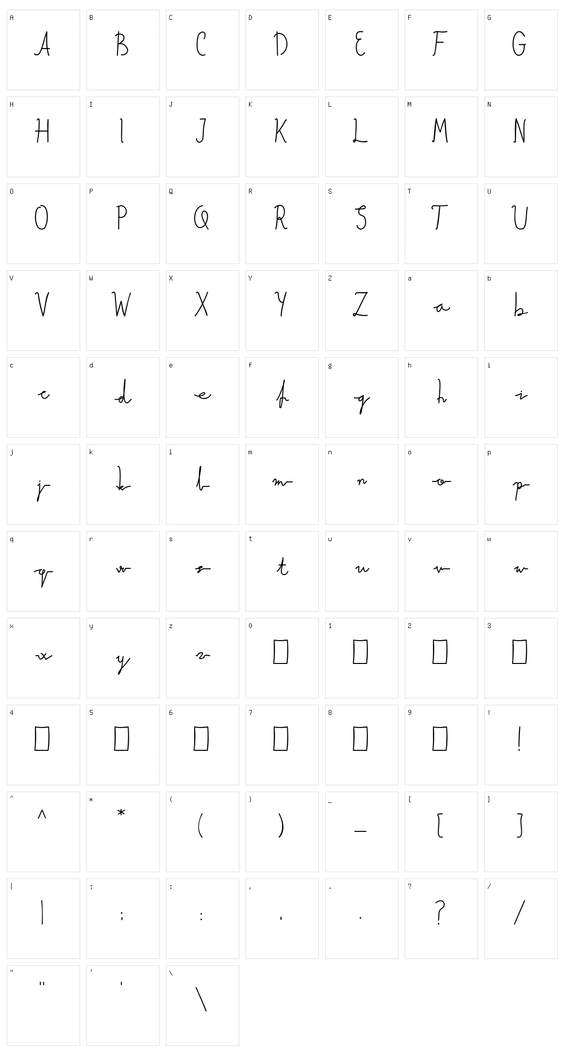 Quickness Script Character Set