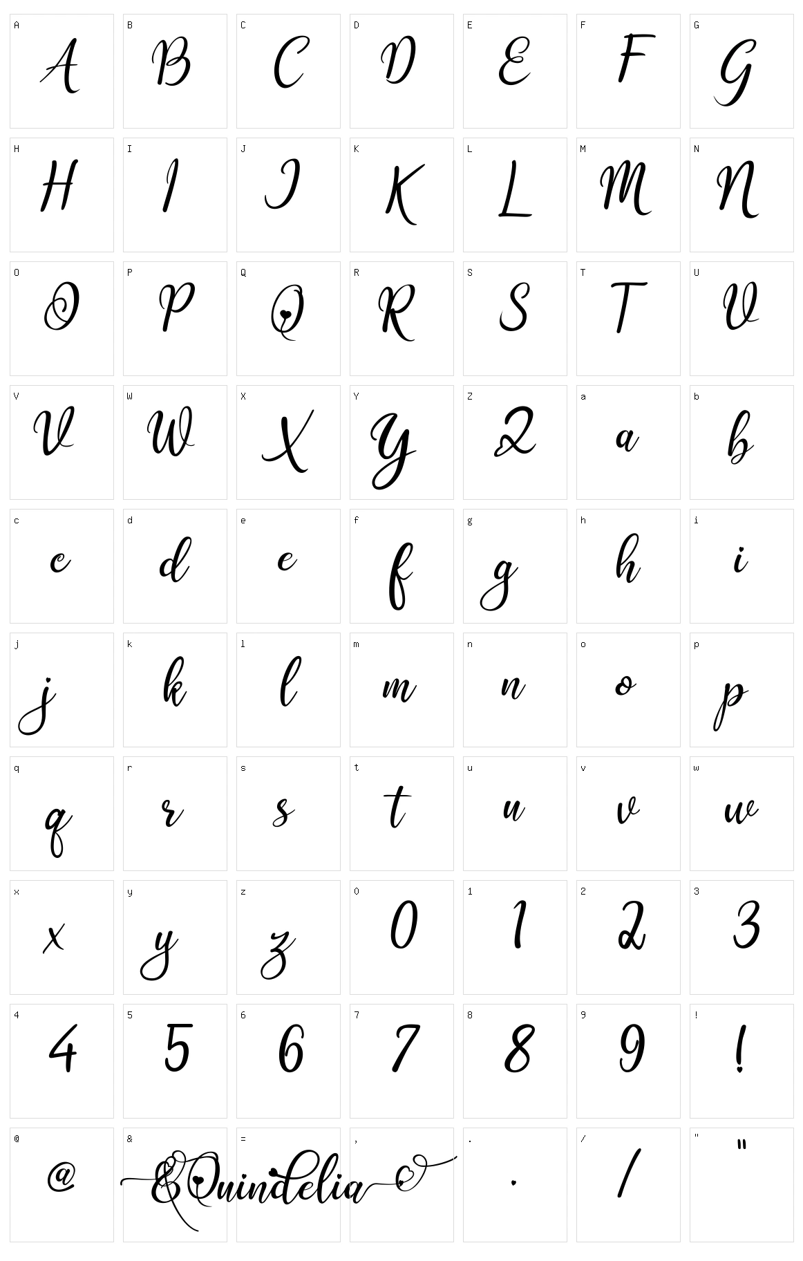 Quindelia Character Set