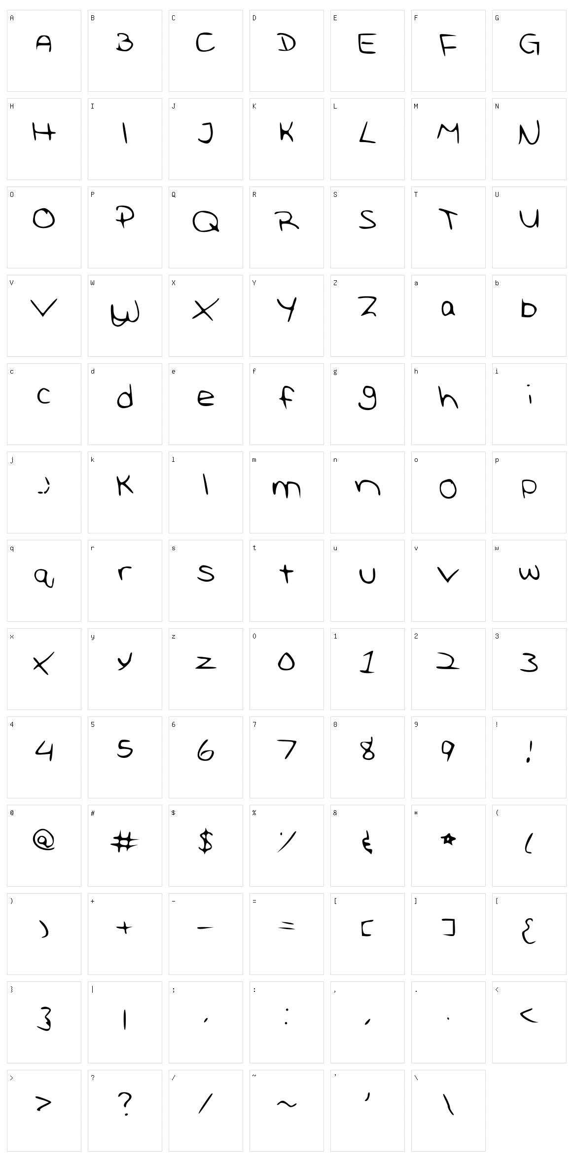 Rebeccas Handwriting Character Set