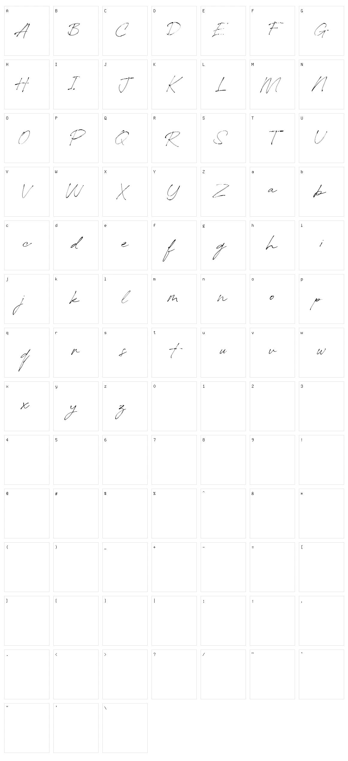 Redstock Script Character Set