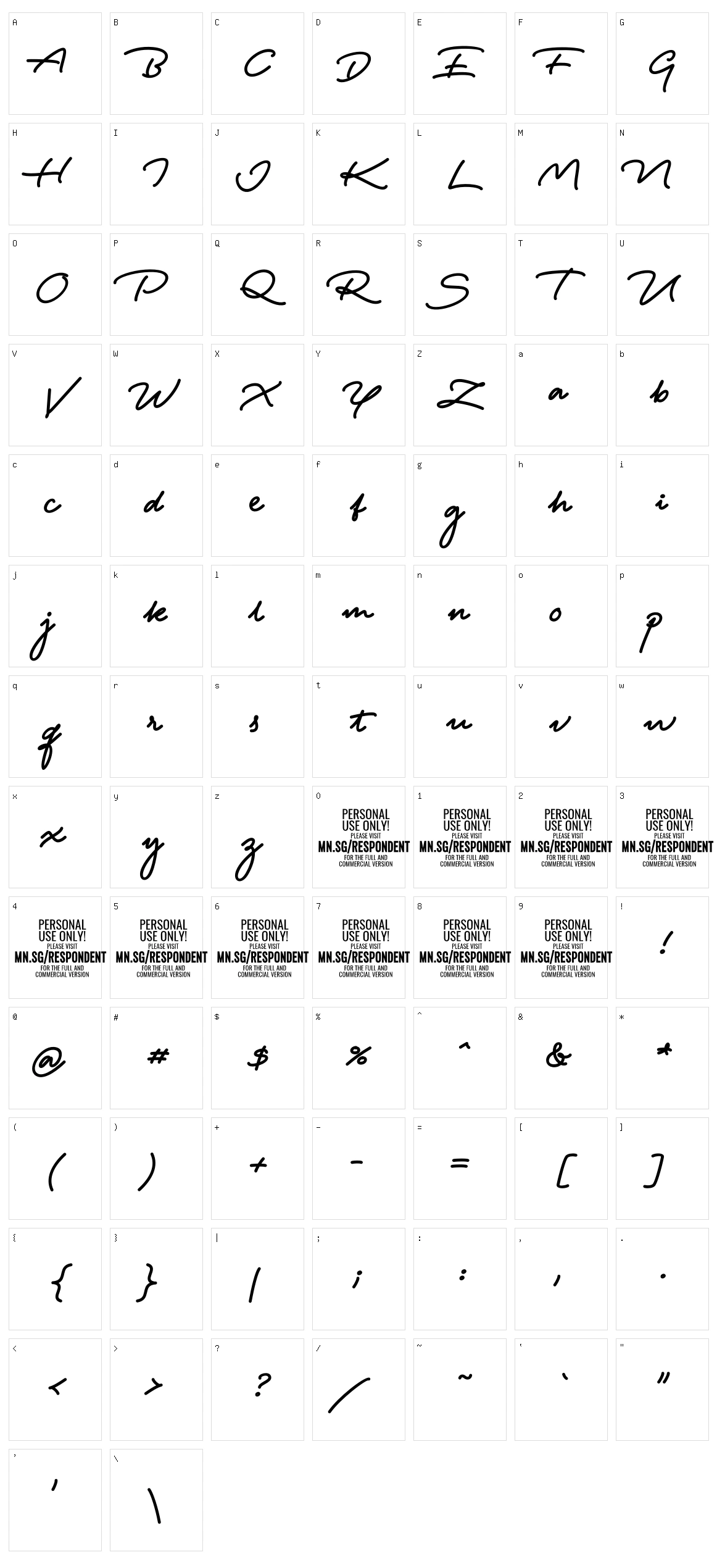 Respondent Character Set