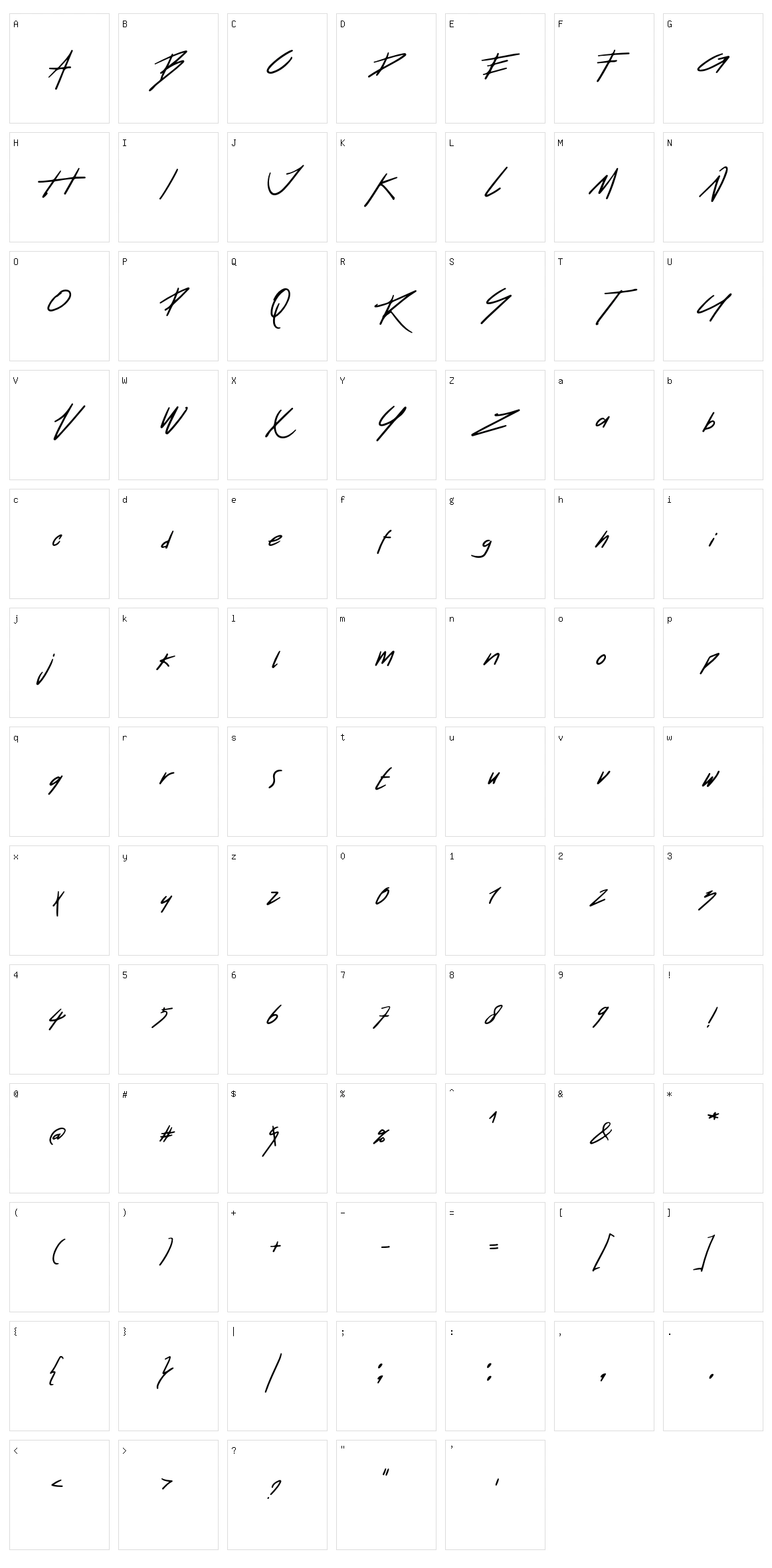 Retquizer Character Set
