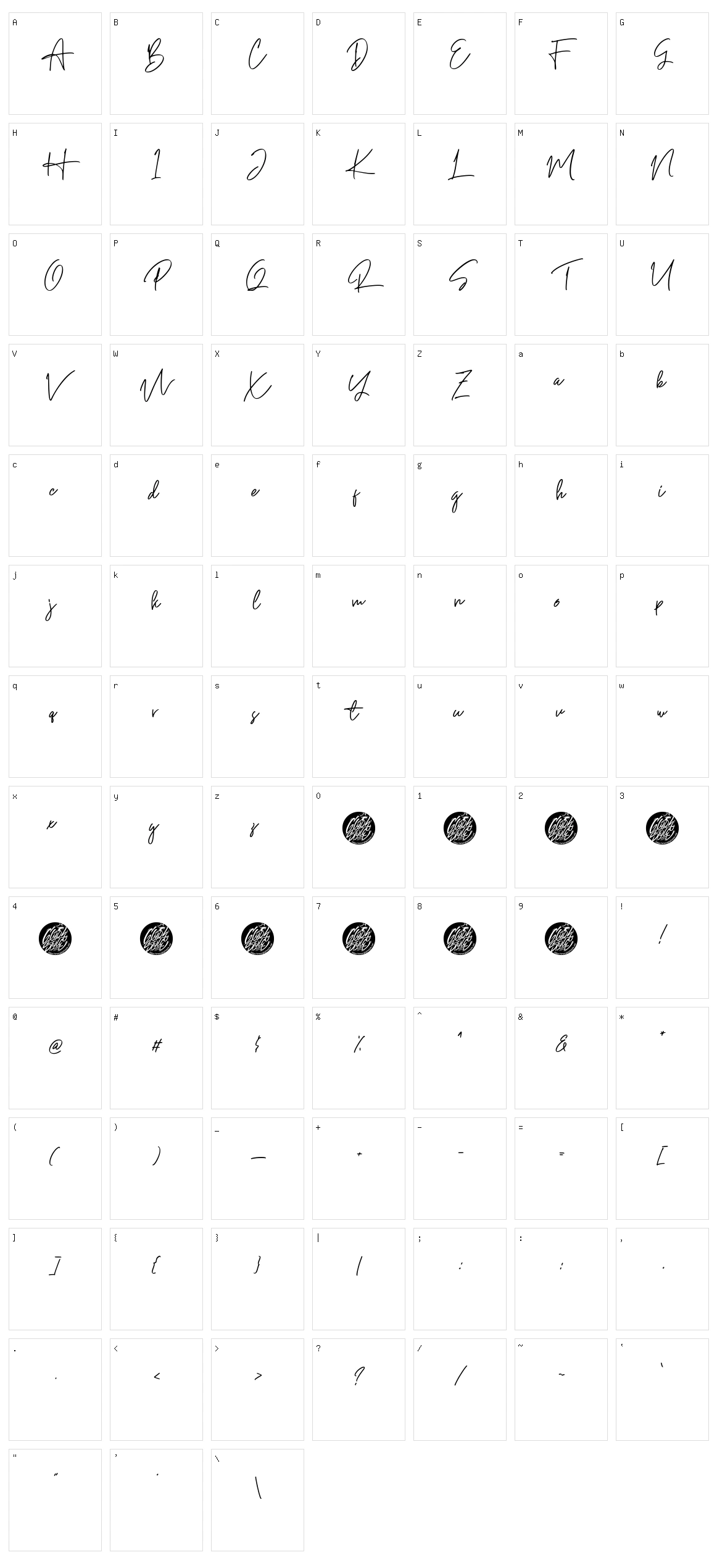 Retrograph Character Set