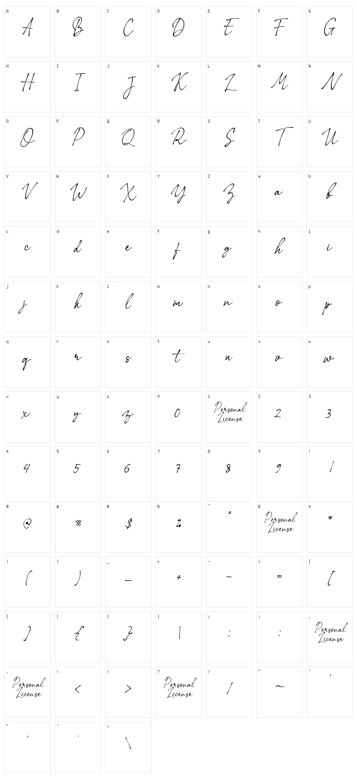 Rextions Script Character Set
