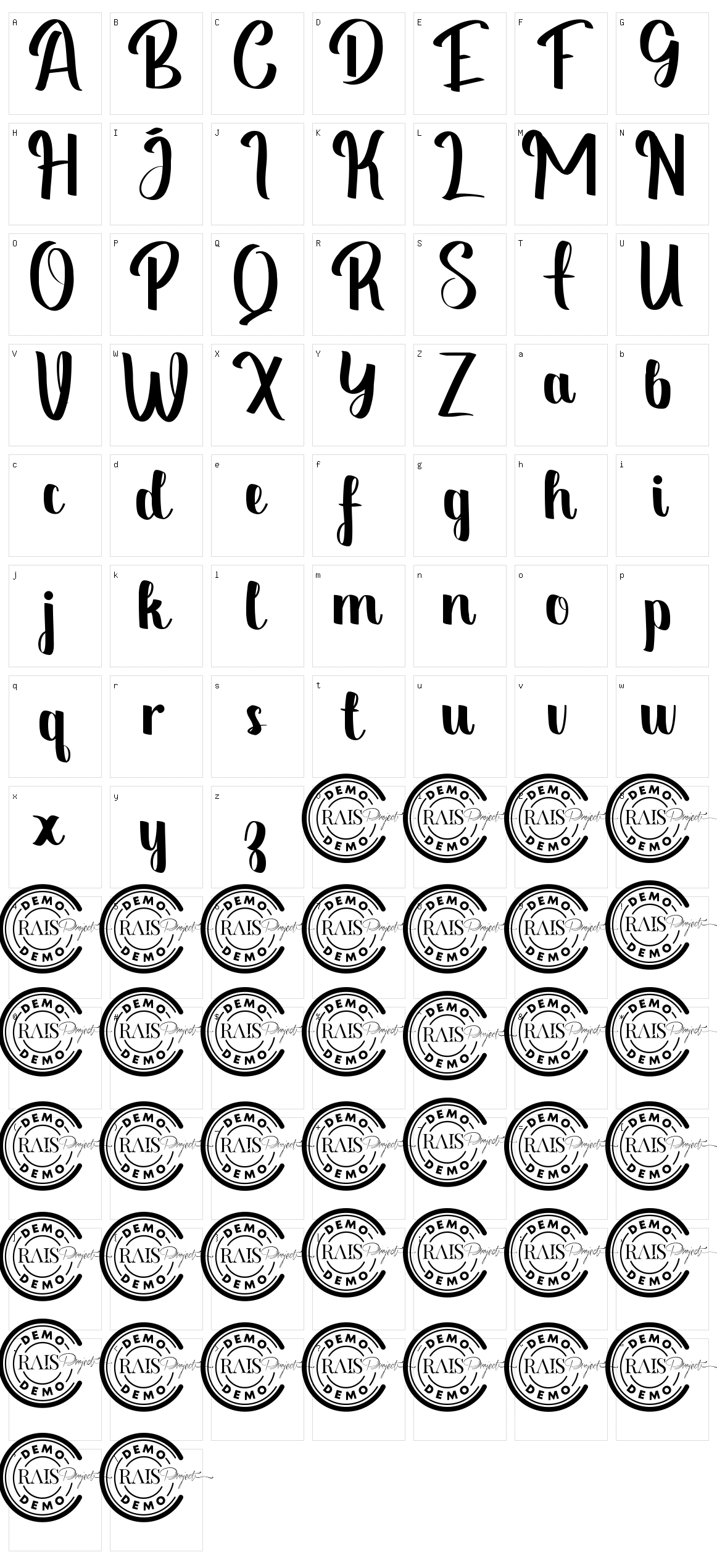 Riberio Script Character Set