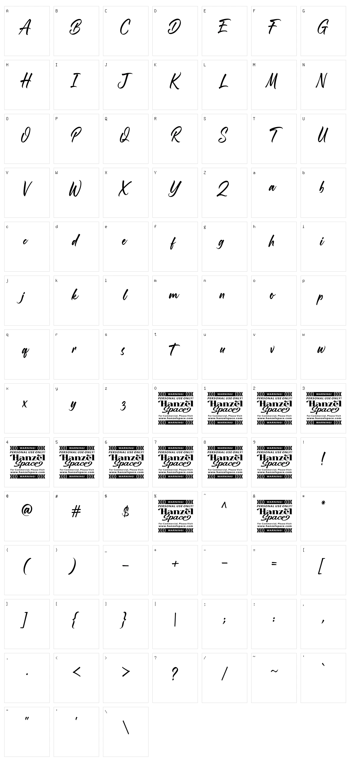 Roasting Script Character Set