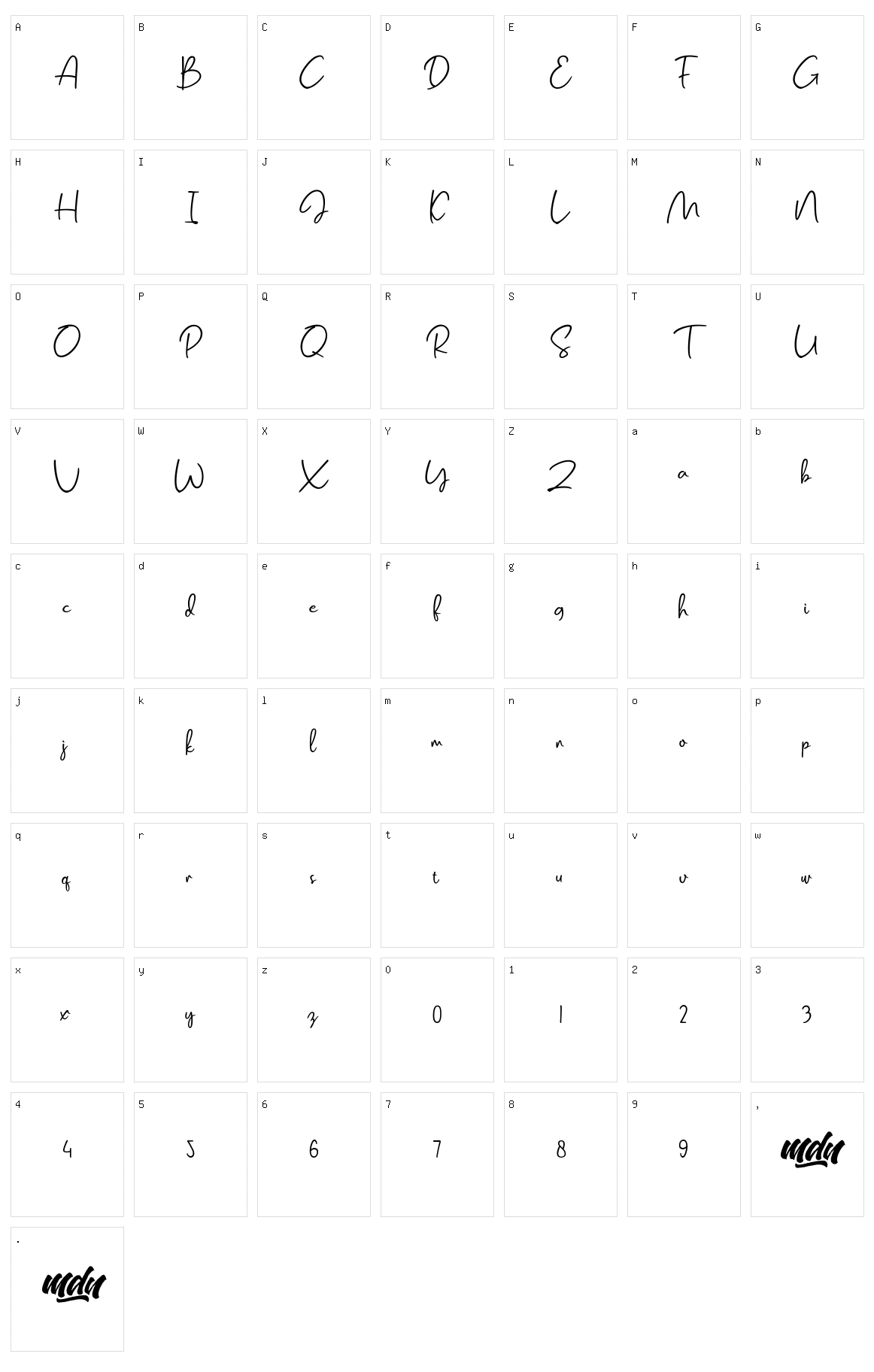 Salmon Script Character Set
