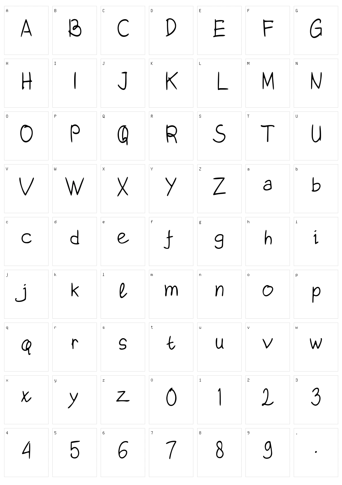Santosa Handwriting Sample Character Set