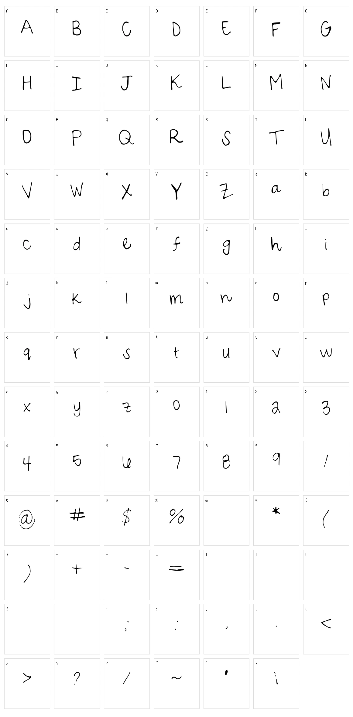 Sarah Script Character Set