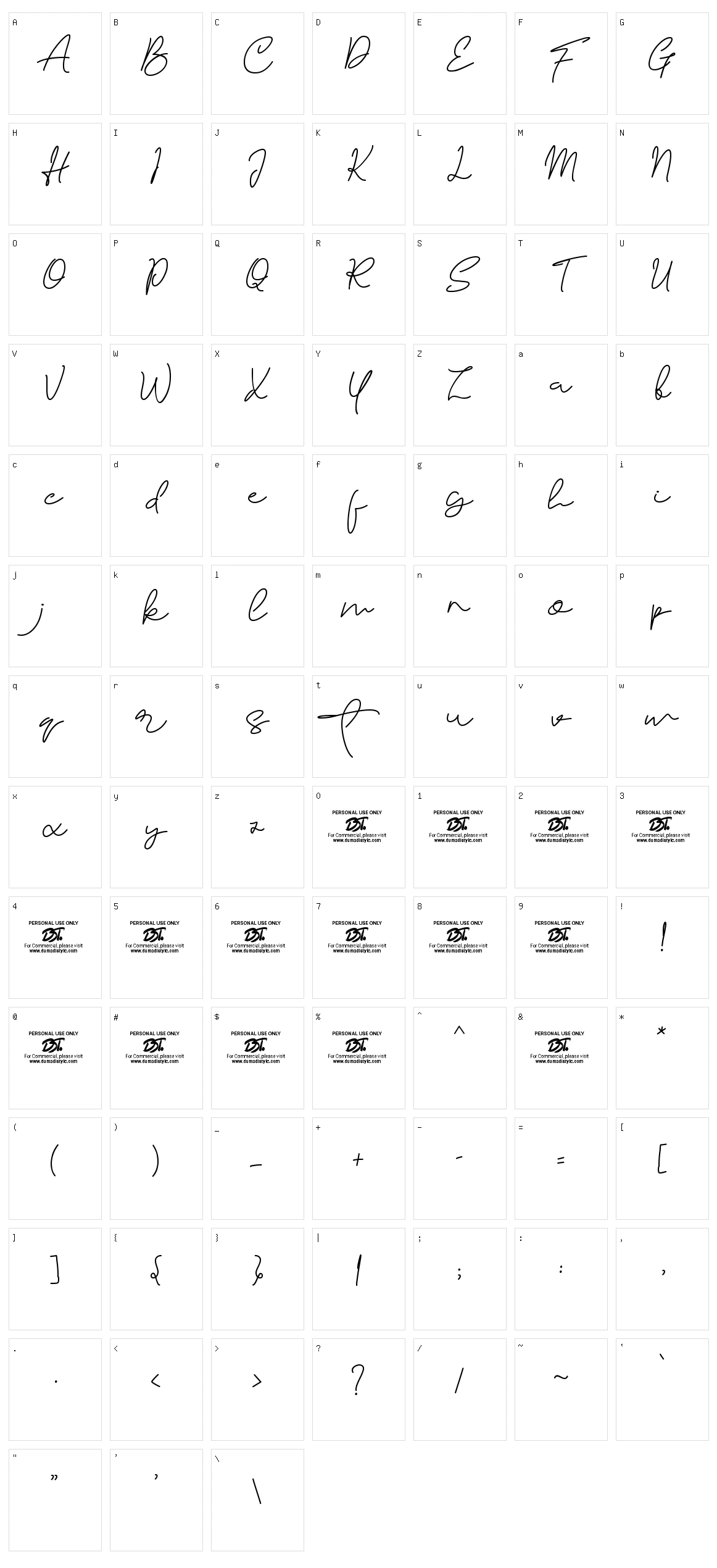 Sarttink Signature Character Set