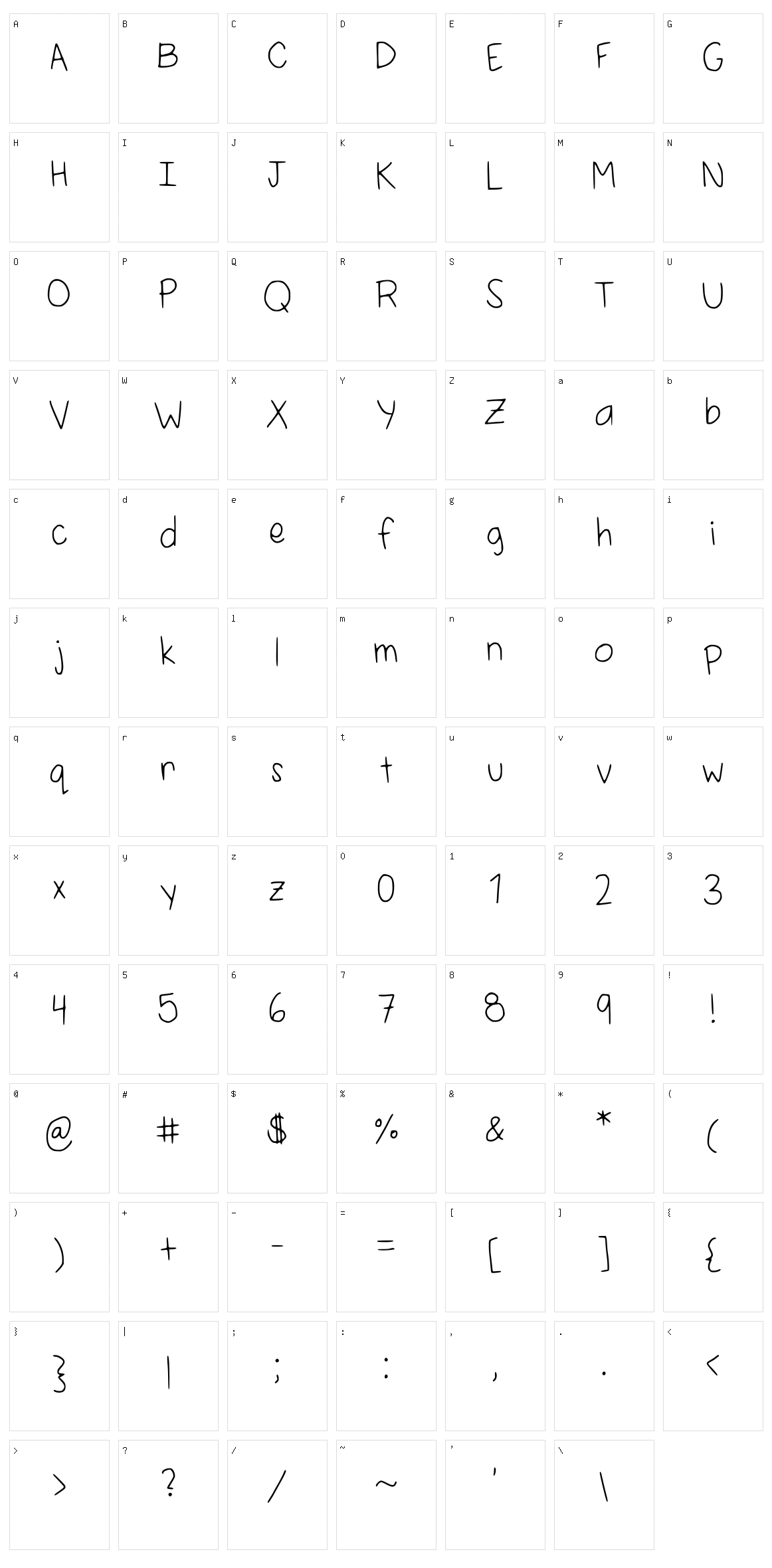 Selenas Handwriting Character Set
