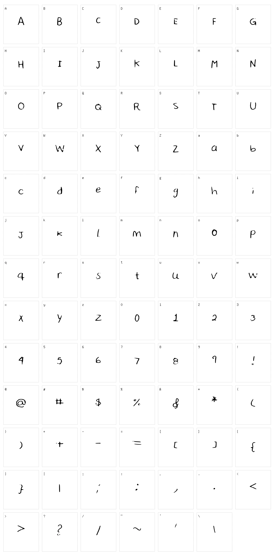 Sharon Handwriting Character Set