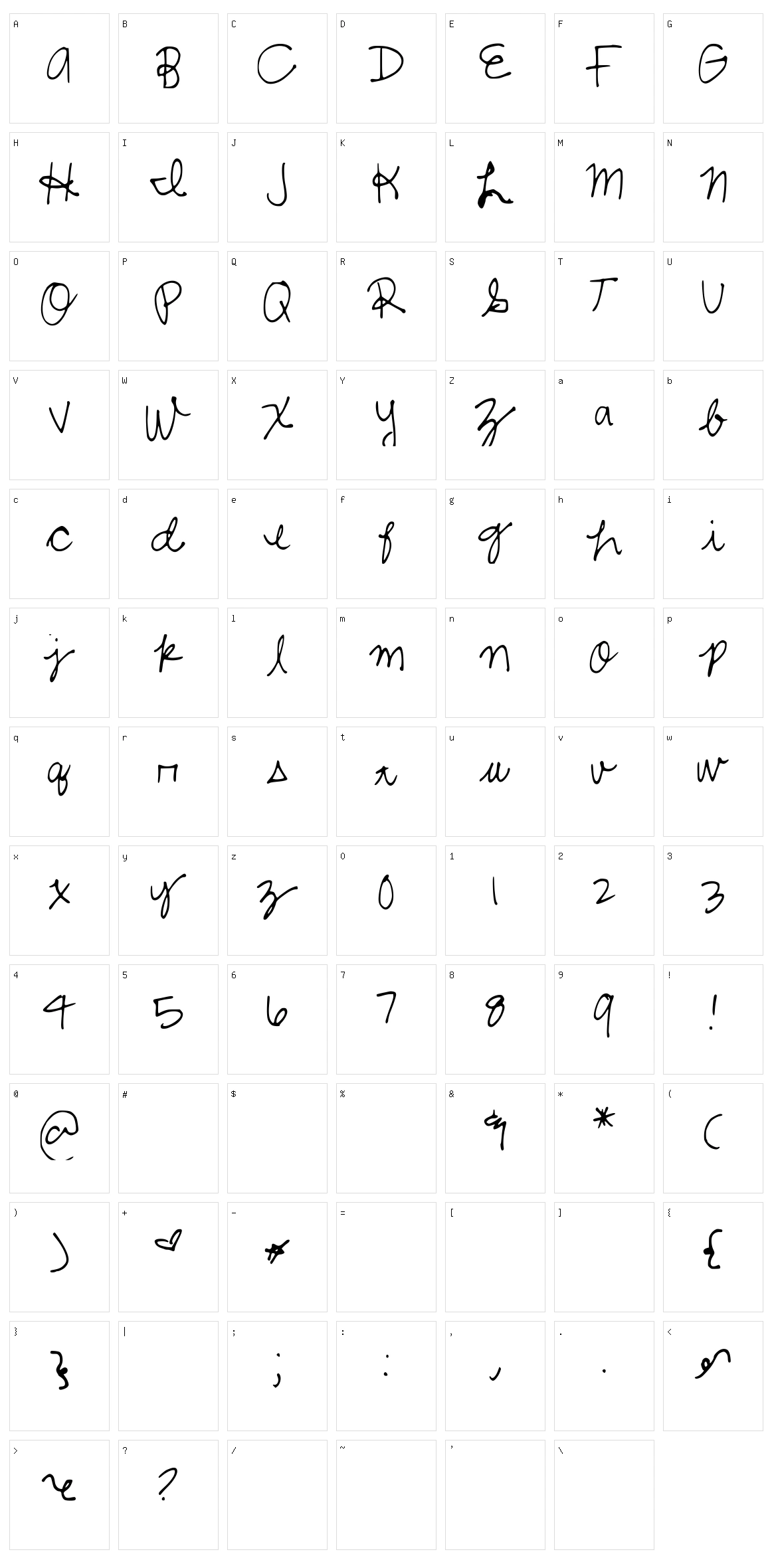 Shelby Cursive Character Set