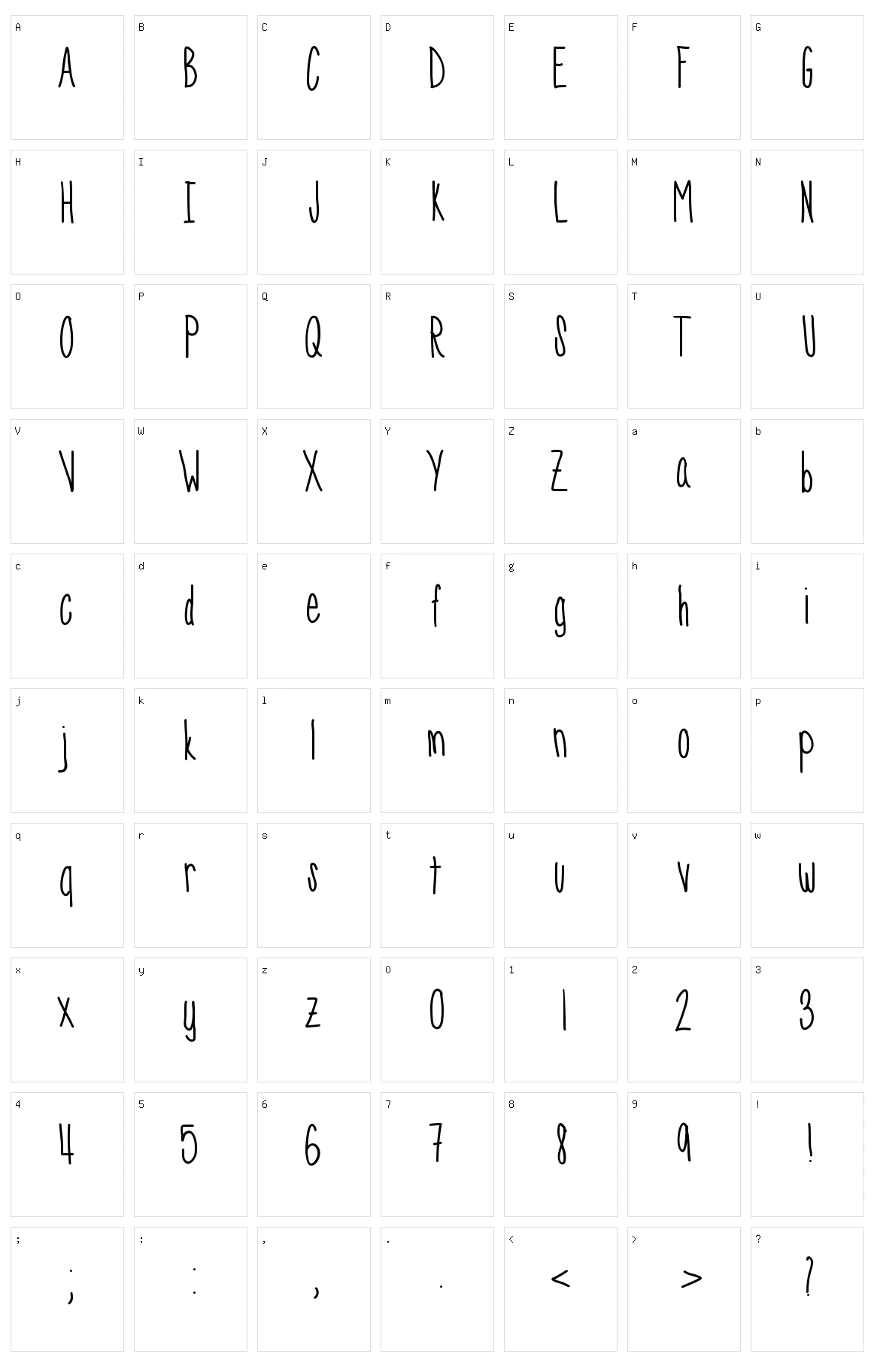 SkinnyNess Character Set
