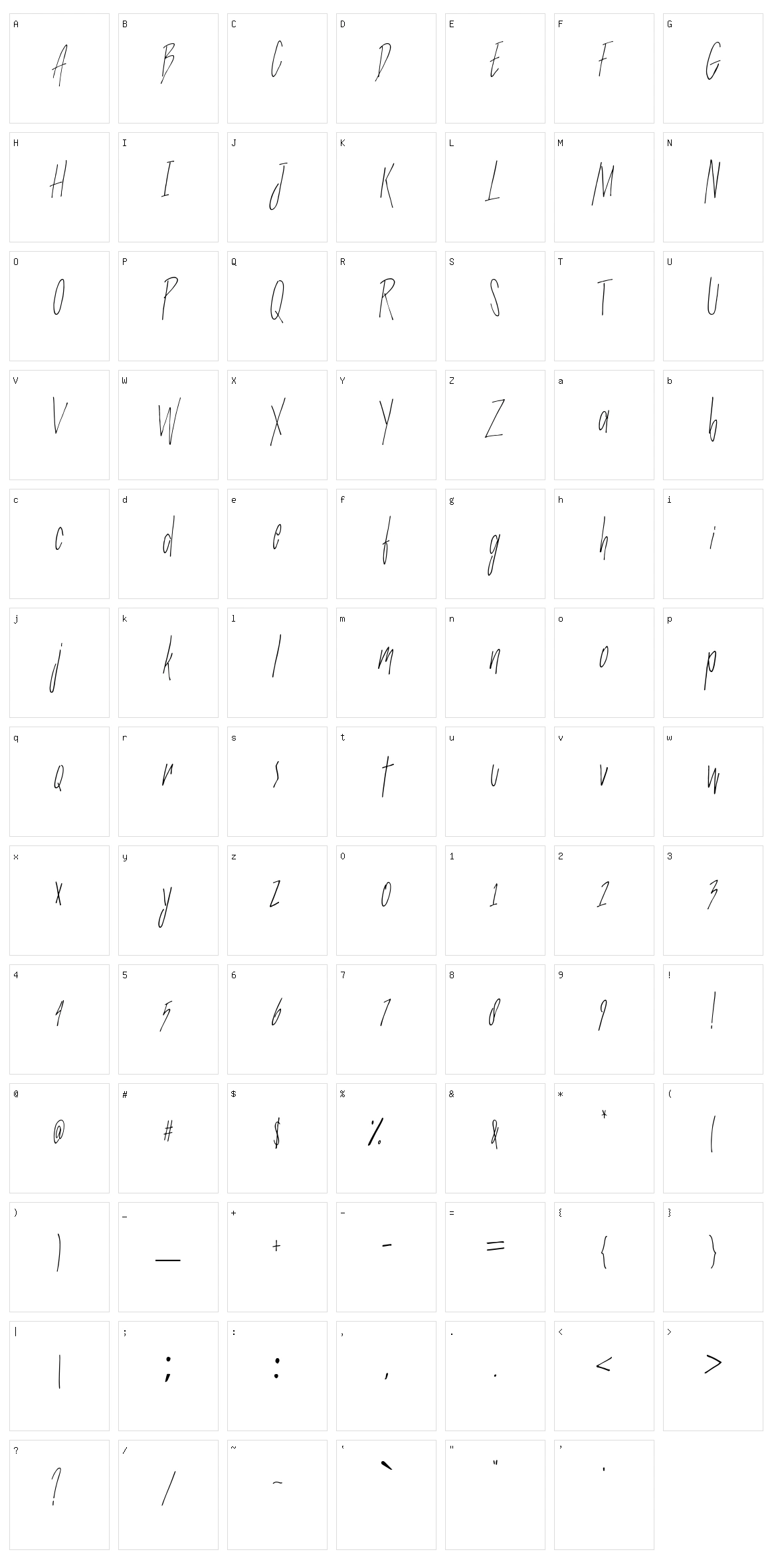 Slender Thin Character Set