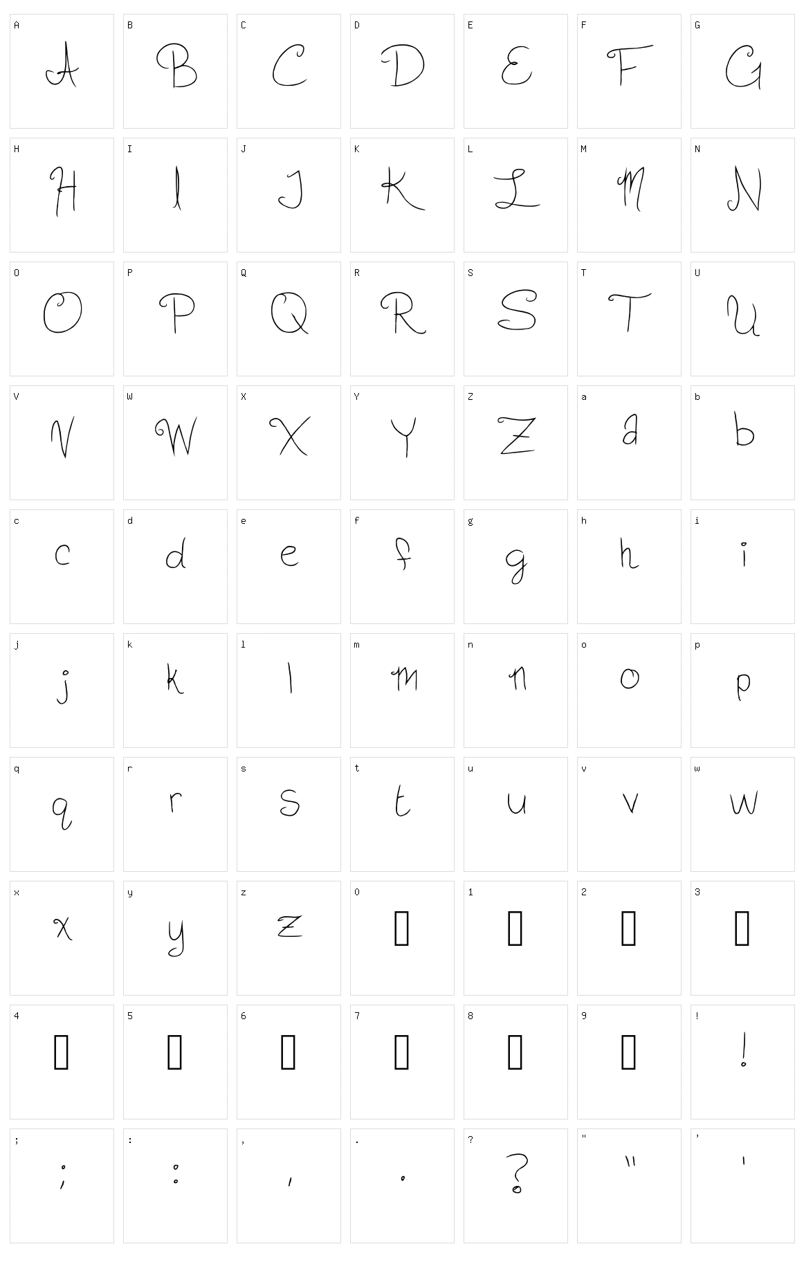 Slightly Cursive Characters Character Set